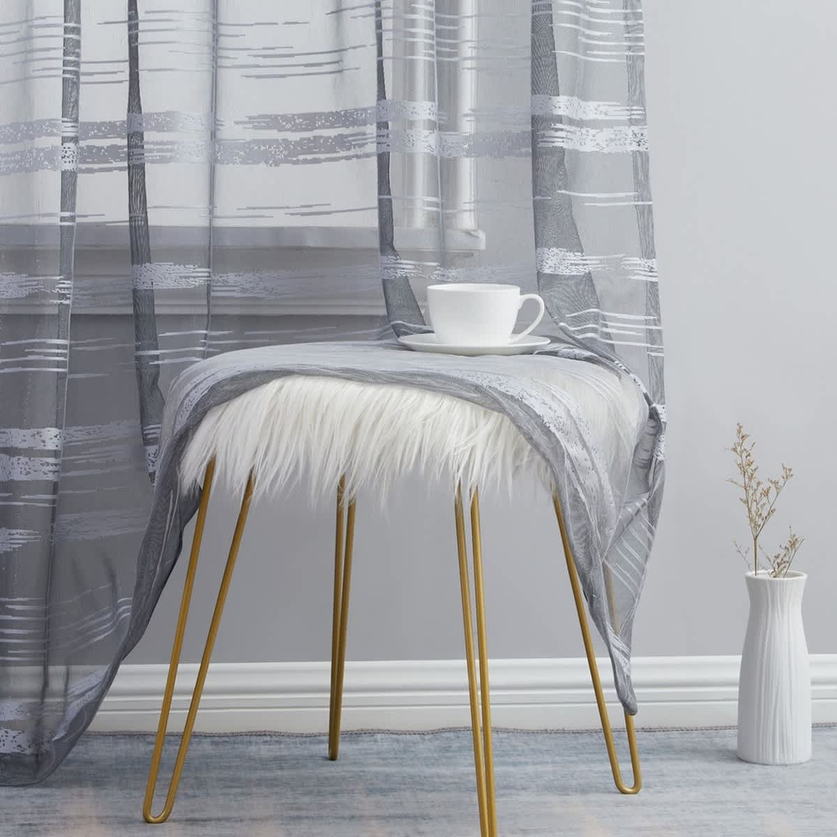 Thd Parker Stripe Decorative Transparent Sheer Grommet Sunlight Window Curtain Panels - Set of 2 - Image 16