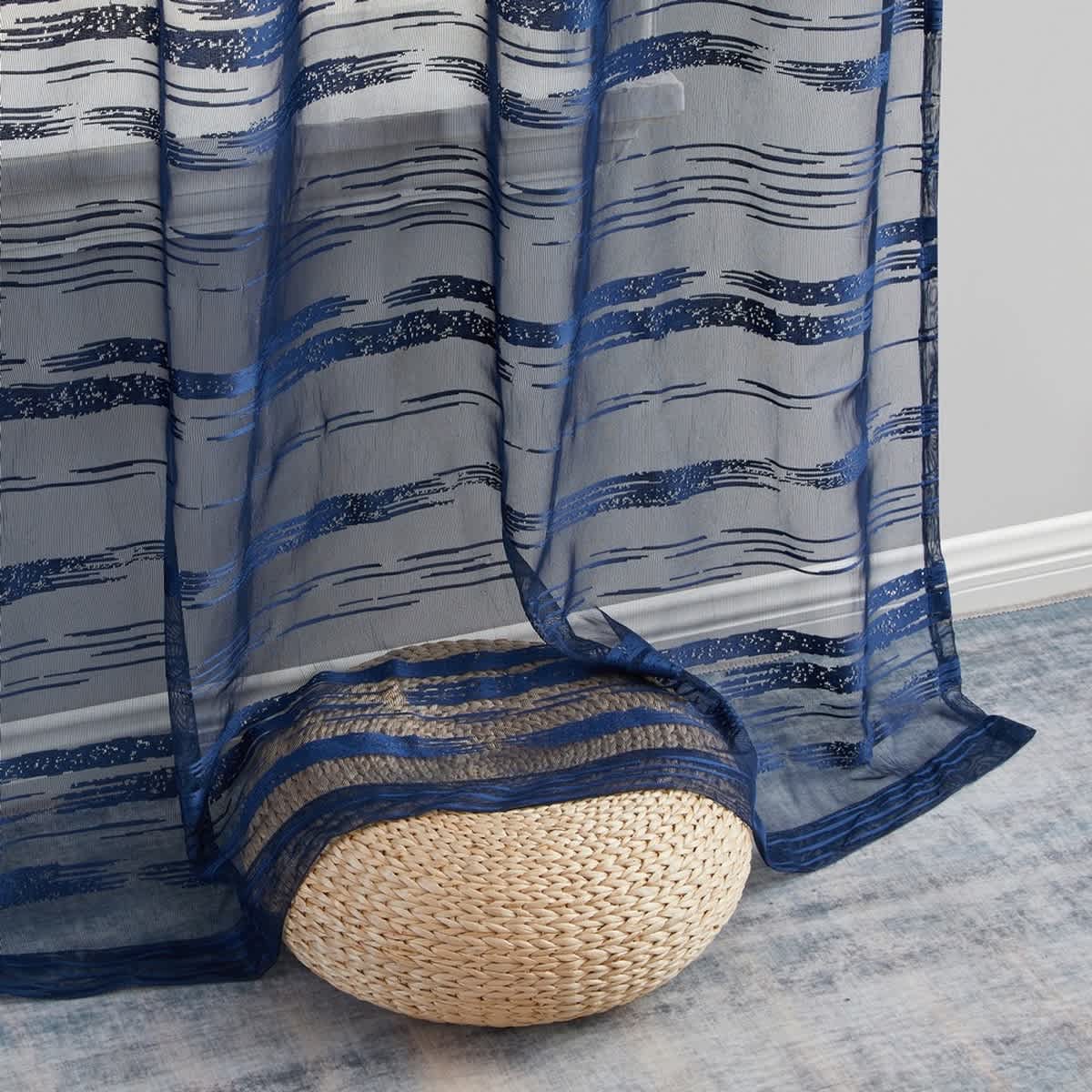 Thd Parker Stripe Decorative Transparent Sheer Grommet Sunlight Window Curtain Panels - Set of 2 - Image 29