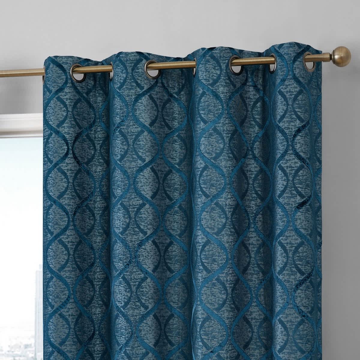 Thd Sally Flocked Lattice Geometric 100% Blackout Total Privacy Grommet Window Curtain Panels - Pair - Image 26