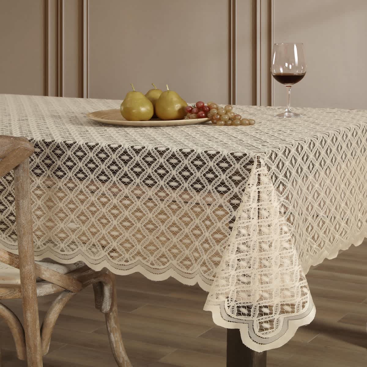 Thd Sedona Lace Fabric Tablecloth for Rectangle & Round Tables, Wrinkle Resistant, Patterned Scalloped - Image 8