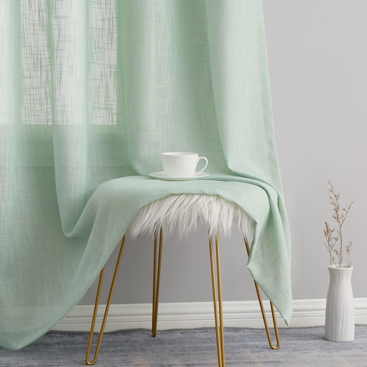 Thd Serena Faux Linen Textured Semi Sheer Transparent Window Grommet Thick Curtain Panels, Set of 2 - Image 75