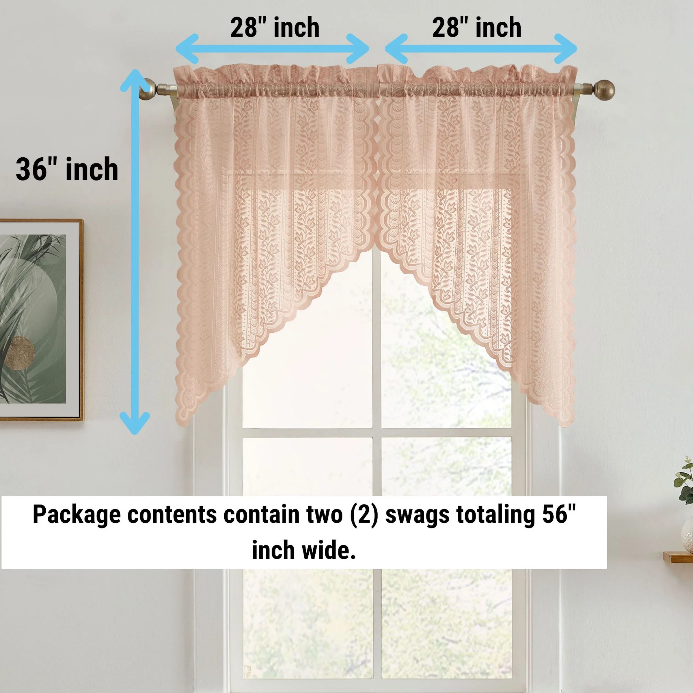 Thd Sofia Floral Rod Pocket Lace Semi Sheer Voile Short Cafe Tiers, Swag, or Valance for Small Windows - Image 14