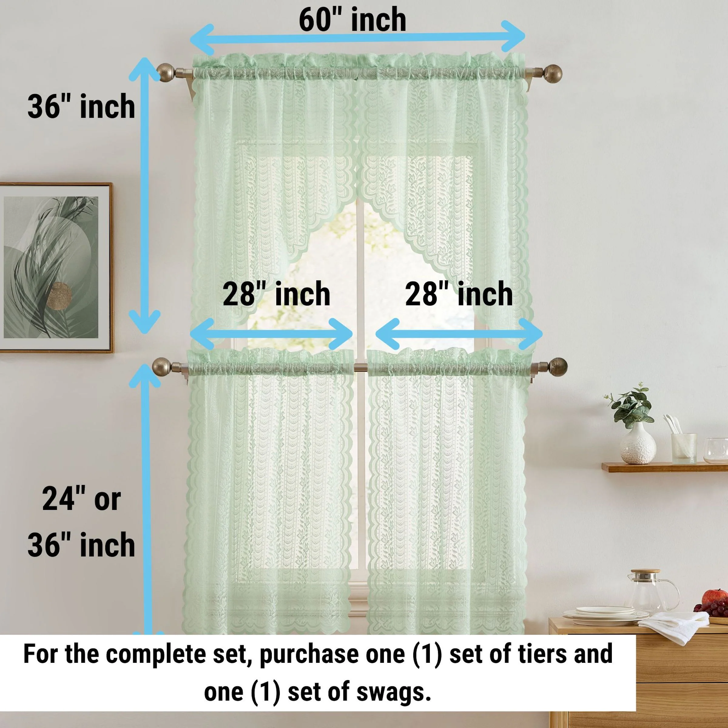 Thd Sofia Floral Rod Pocket Lace Semi Sheer Voile Short Cafe Tiers, Swag, or Valance for Small Windows - Image 4