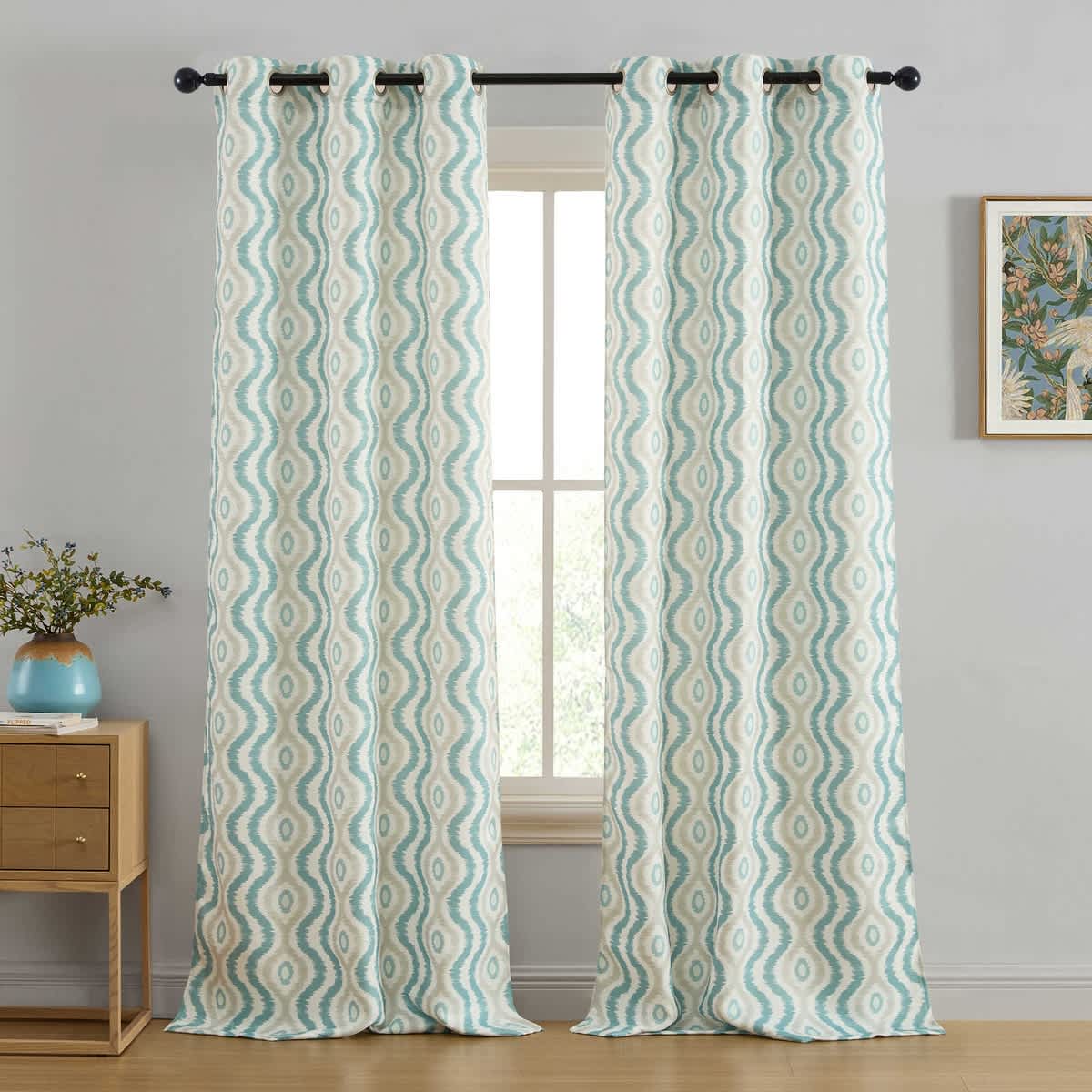 Thd Tanny Ogee Ikatt Damask Patterned Window Grommet Curtains Bedroom - Light Blocking Darkening Window Panels, Set of 2 - Image 26