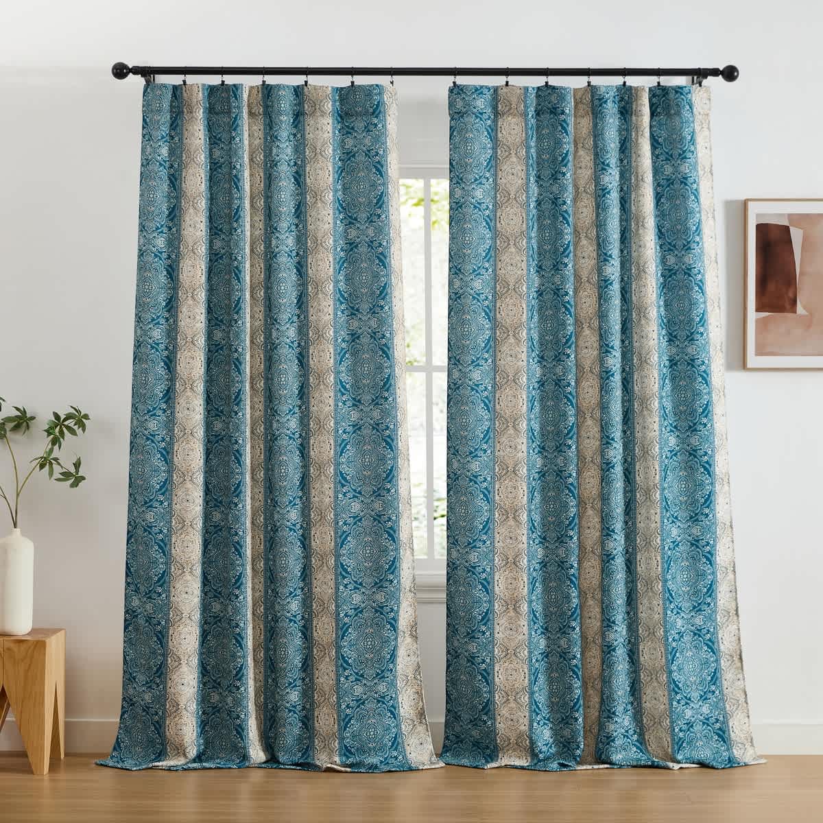 Thd Willy Boho Damask Striped Patterned Window Back Tab Rod Pocket Curtains Bedroom - Light Blocking Darkening Window Panels, Set of 2 - Image 32