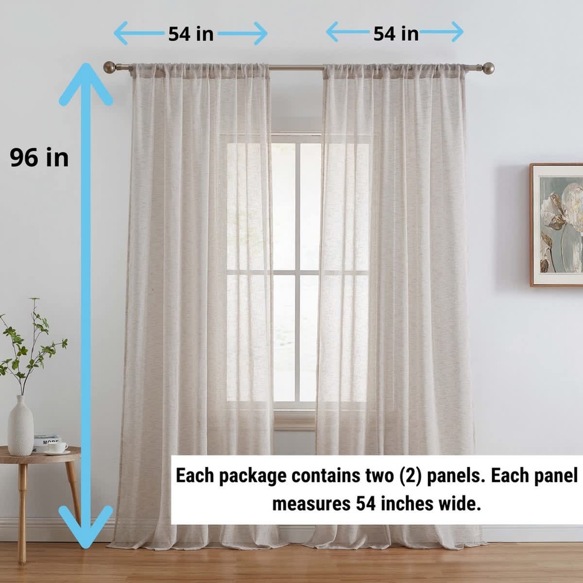 Thd Zoey Faux Linen Textured Semi Sheer Window Rod Pocket Thick Curtains Drapery Panels, 2 Panels - Image 83