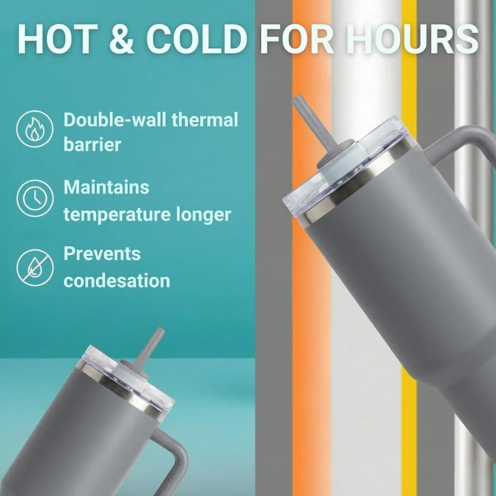 The Clean Hydration Co. Insulated Ceramic Coated Tumbler With Handle - Image 12
