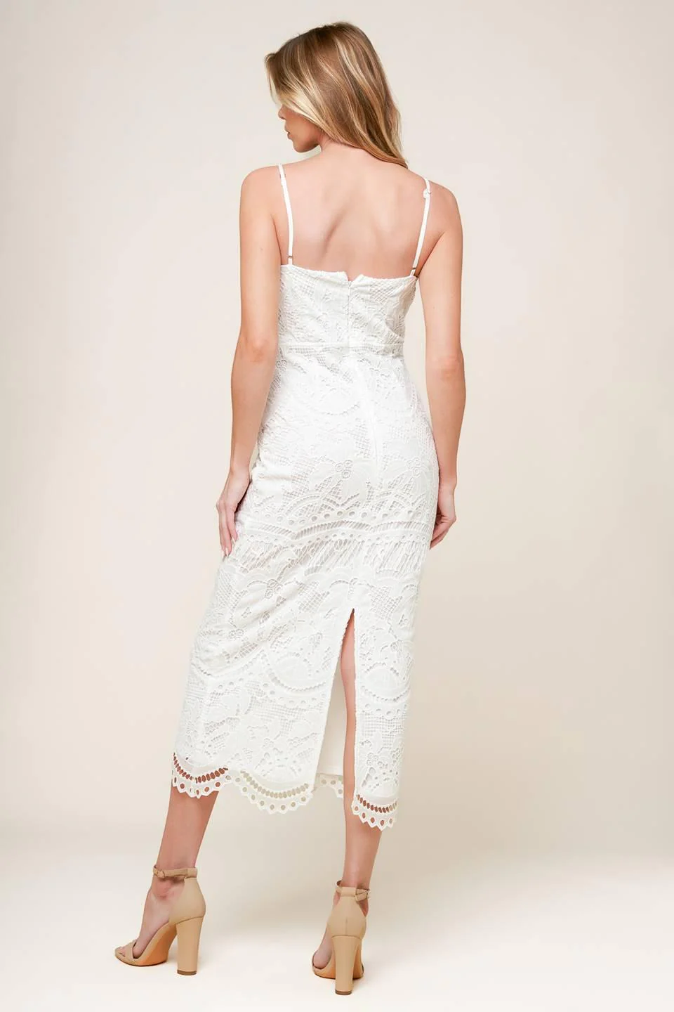 The Josephine Off White Woven Midi Dress - Image 3