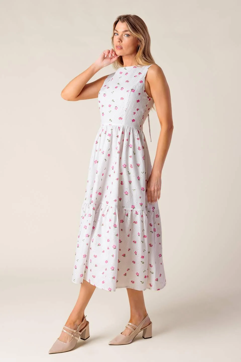 Thena Garden Party Woven Eyelet Midi Dress - Image 5