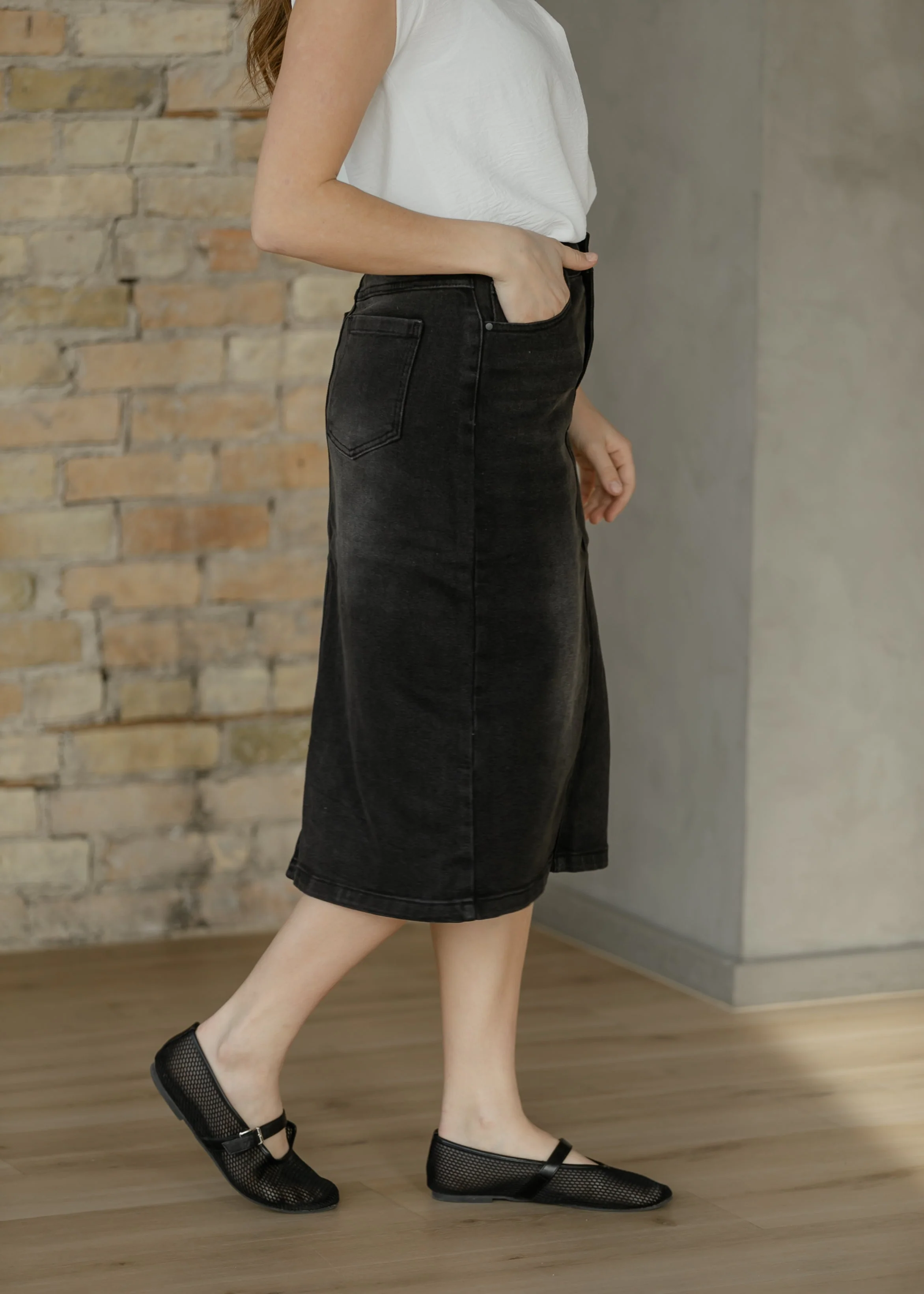 Tiffany Black Denim Midi Skirt - Image 7