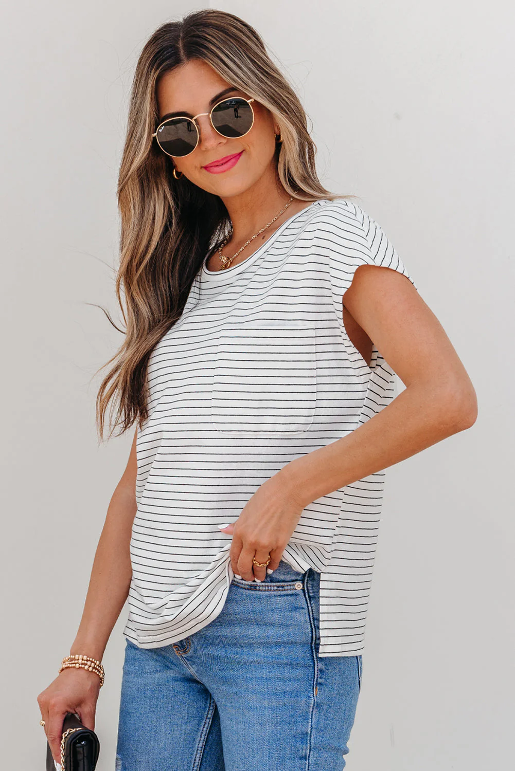 Threaded Pear Tilly Stripe Cap Sleeve Crew Neck top - Image 4