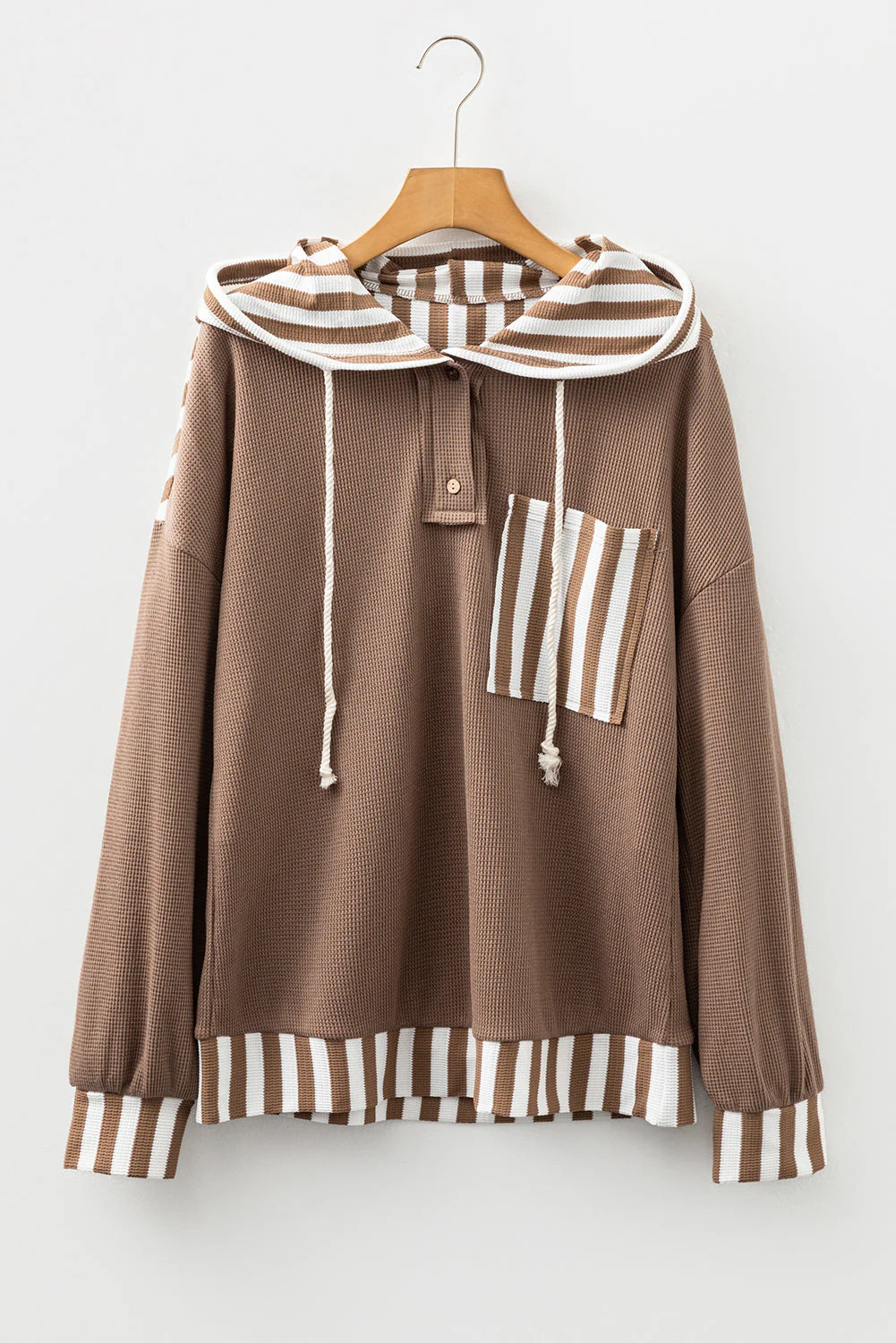 Threaded Pear Tilly Striped Patchwork Drawstring Hoodie - Image 6