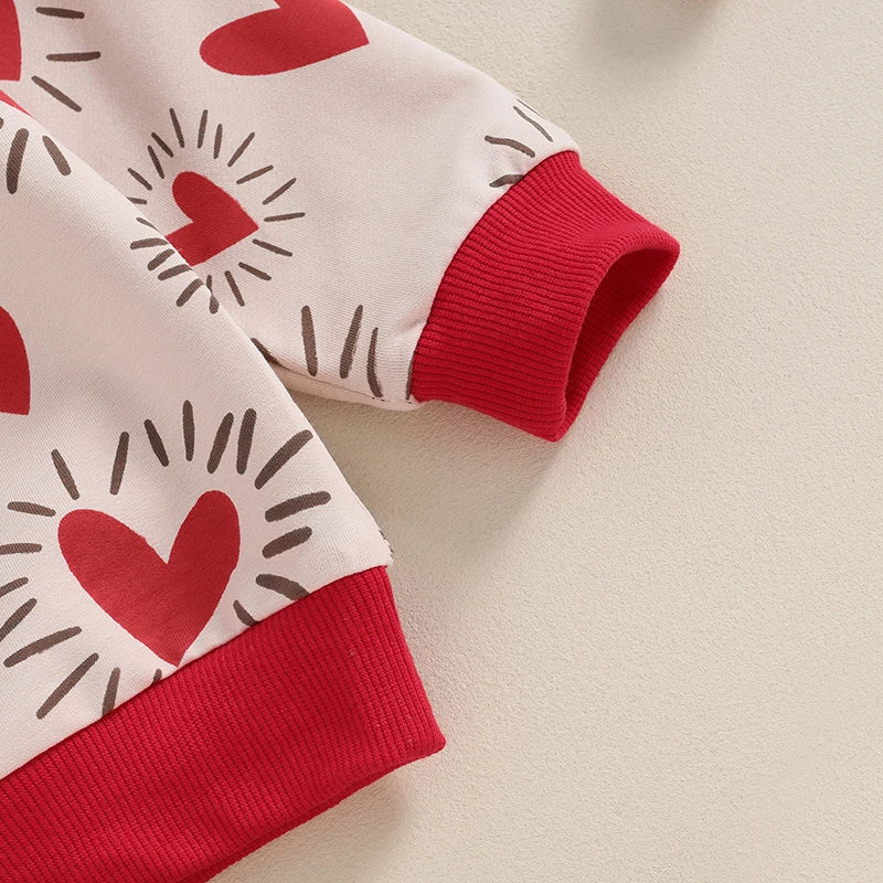 Toddler Baby Boy Girl 2Pcs Valentine’s Day Outfit Long Sleeve Heart Top + Pants Set - Image 4
