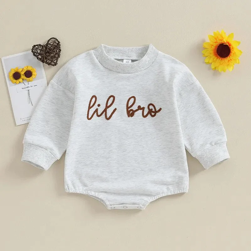 Toddler Baby Boy Long Sleeve Crewneck Letters Big Lil Bro Pullover Top or Romper Brother Matching - Image 15