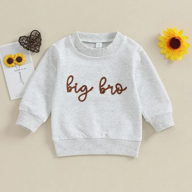 Toddler Baby Boy Long Sleeve Crewneck Letters Big Lil Bro Pullover Top or Romper Brother Matching - Image 7