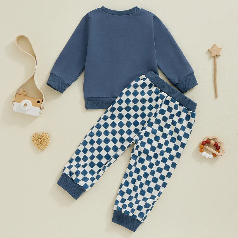 Toddler Kids Boys Girls 2Pcs Big Brother / Sister Letter Print Long Sleeve Top with Elastic Waist Checkered Print Pants Set Outfit - Image 3