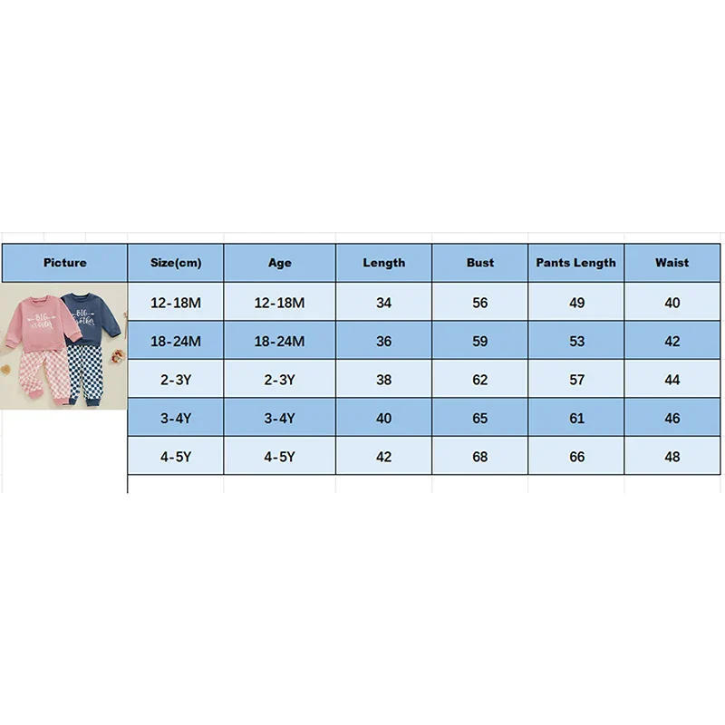 Toddler Kids Boys Girls 2Pcs Big Brother / Sister Letter Print Long Sleeve Top with Elastic Waist Checkered Print Pants Set Outfit - Image 9