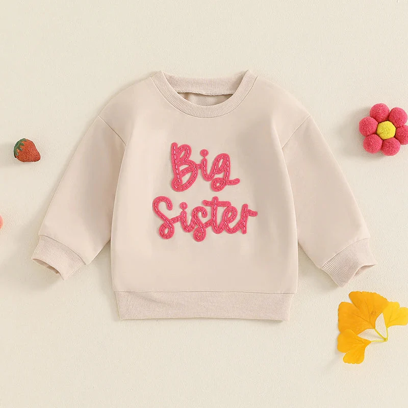 Toddler Kids Girls Big Sister Long Sleeve Crewneck Letter Embroidery Loose Fit Pullover Top - Image 17