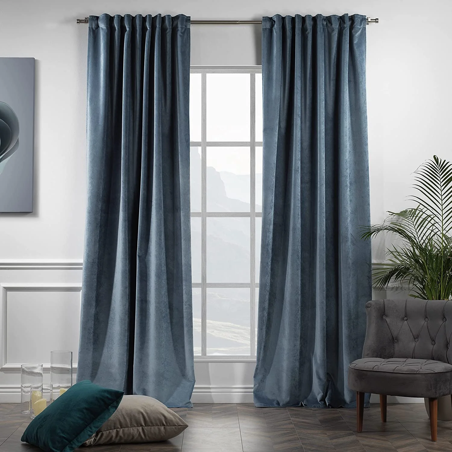 Classic Turkish Towels Extra Long Solid Luxury Matte Velvet Soft Curtain 2 Panels Hanging Back Tap & Rod Pocket Home Décor 5-25 Feet Custom Made Curtains - Made in Turkey - Image 2