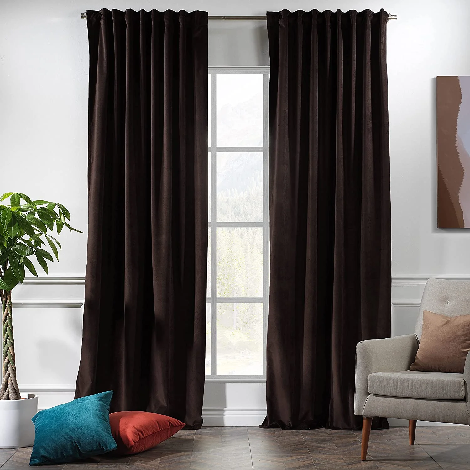 Classic Turkish Towels Extra Long Solid Luxury Matte Velvet Soft Curtain 2 Panels Hanging Back Tap & Rod Pocket Home Décor 5-25 Feet Custom Made Curtains - Made in Turkey - Image 4