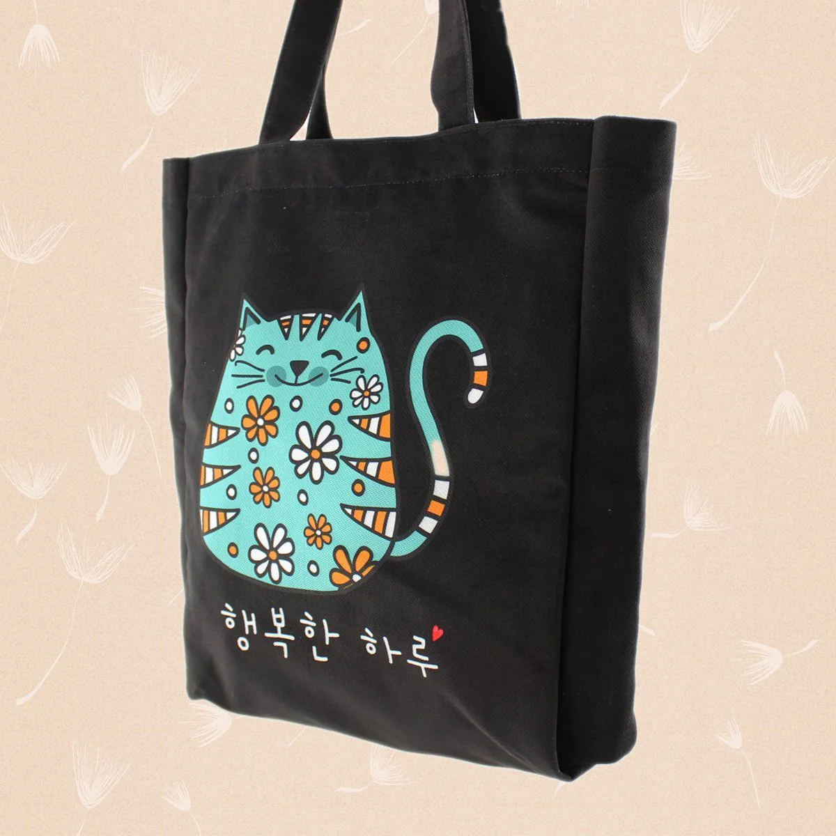 Trendy Cat KPOP Tote Bag – Flannel Fabric with Zipper Closure - Image 3