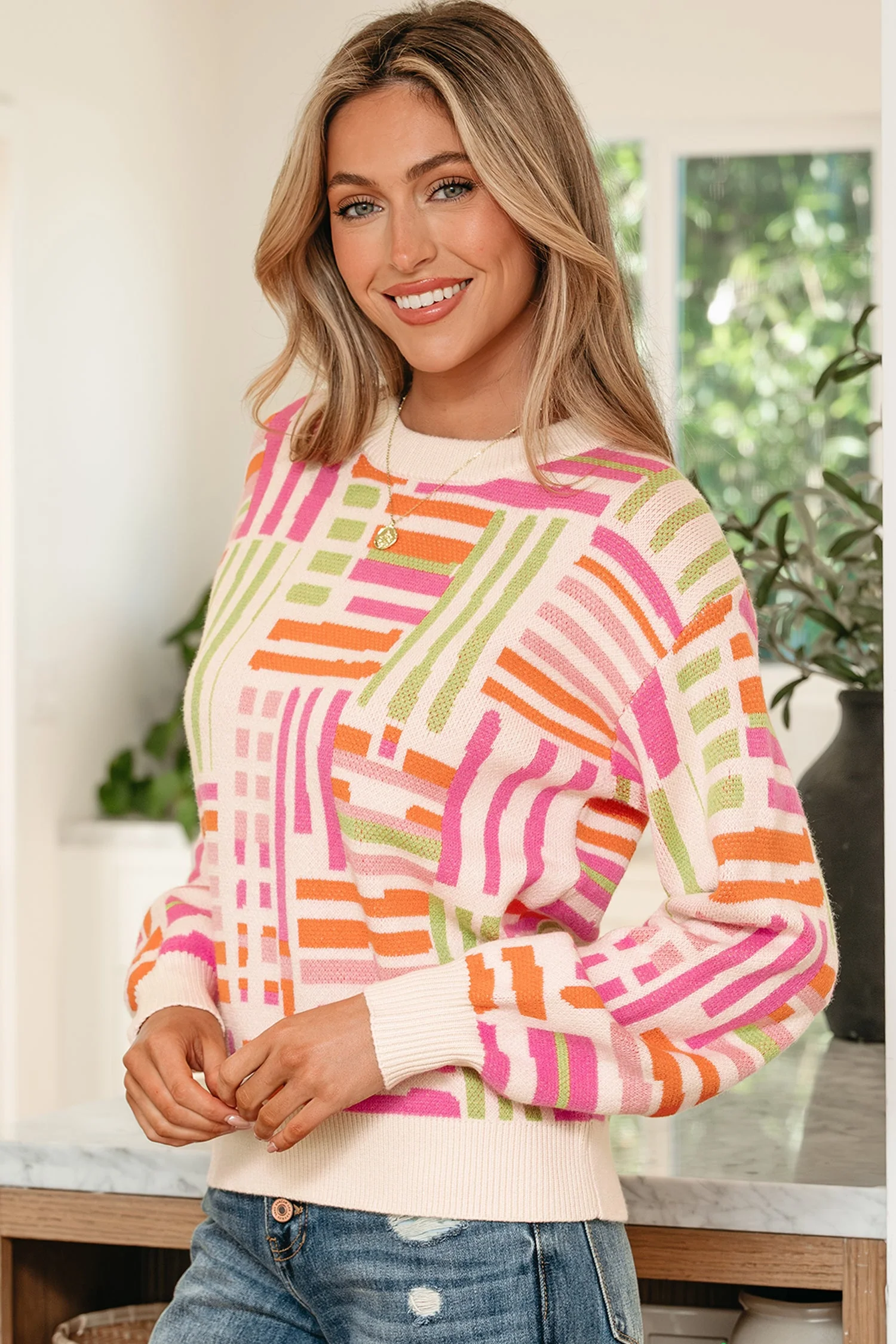Threaded Pear Tru Pattern Puff Sleeve Sweater - Image 3