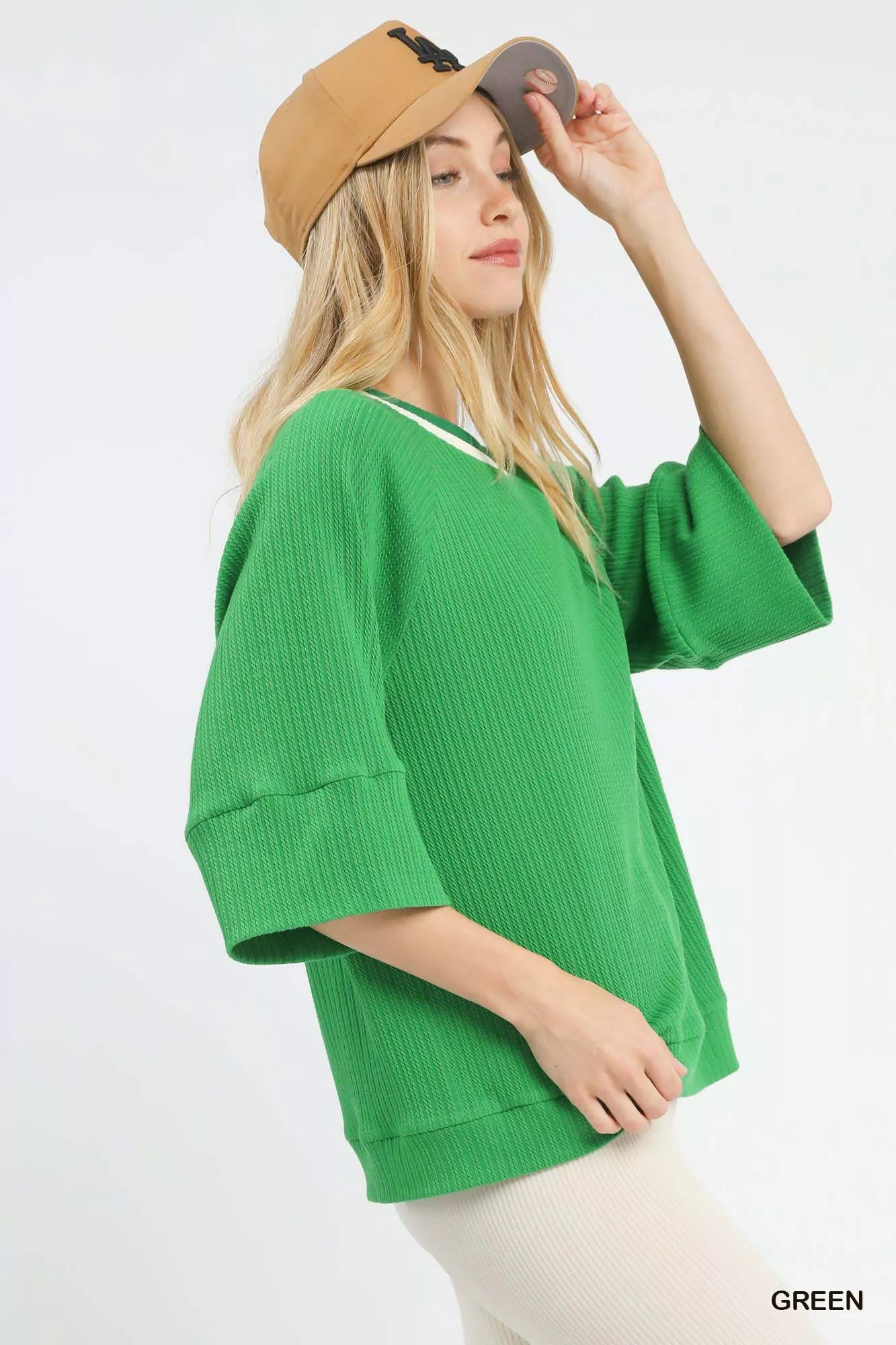 Umgee Ribbed Knit Top with Contrast Trim - Image 2