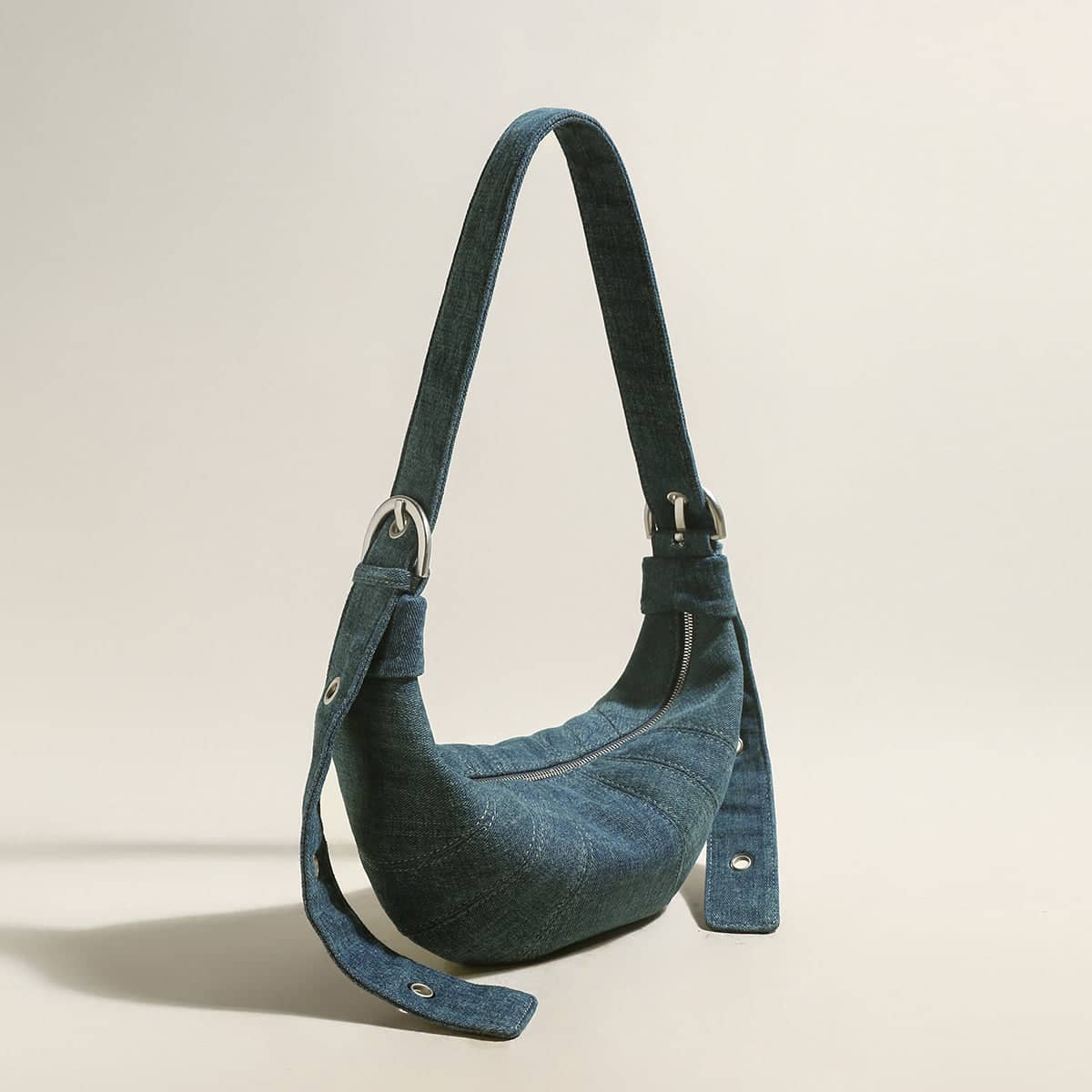 Understated Denim Croissant Mini Shoulder Bag - Image 2