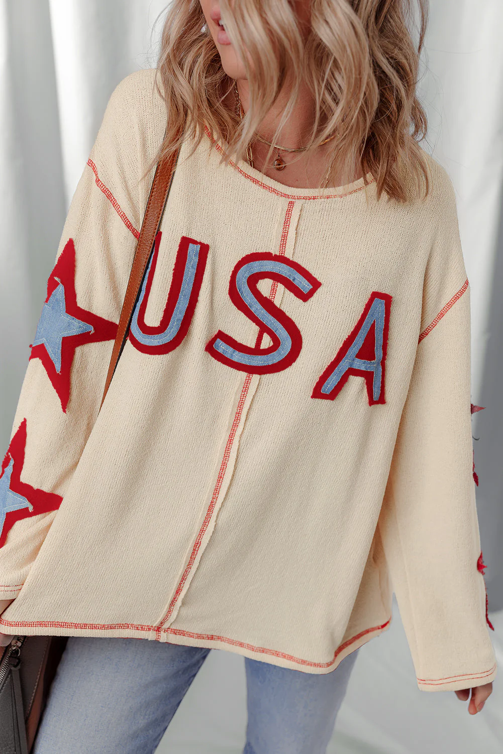 Threaded Pear USA Patchwork Exposed Seam Long Sleeve Top - Image 4
