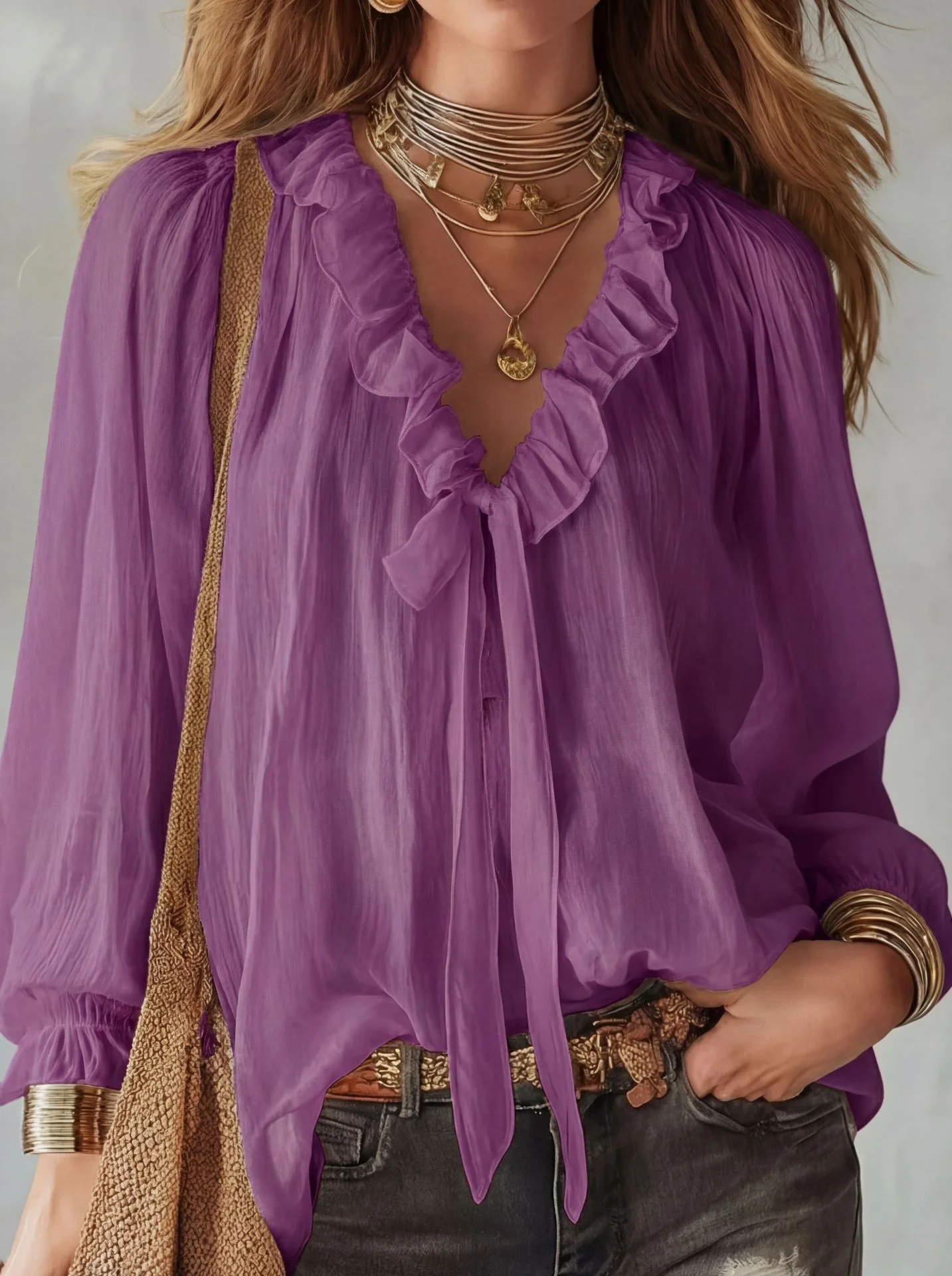 V-Neck Loose-Fit Shirt Top – No-Iron, 8 Colors - Image 6