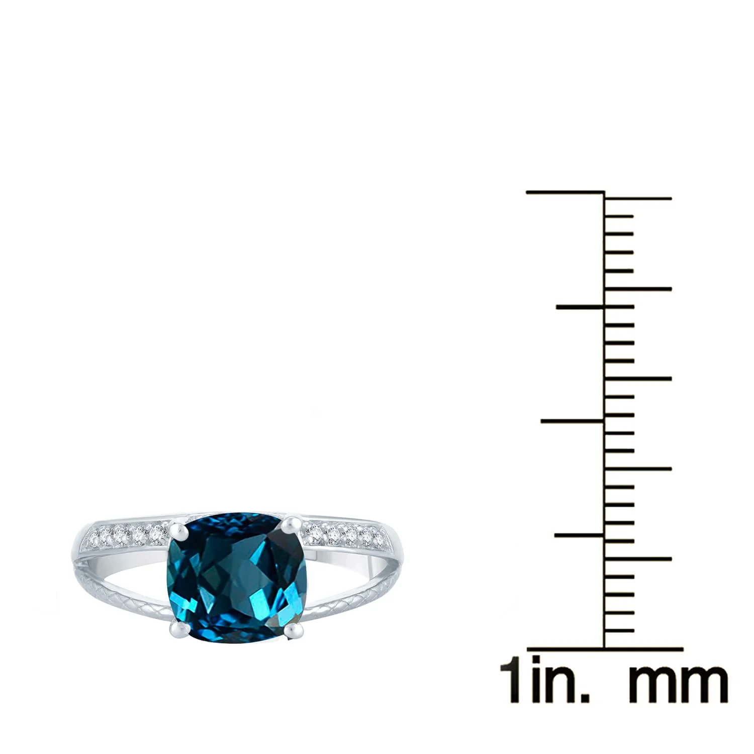 V3 Jewelry 925 Sterling Silver 2.30 Carat Cushion cut Natural London Blue Topaz and White Topaz Split-Shank Cocktail Ring - Image 3