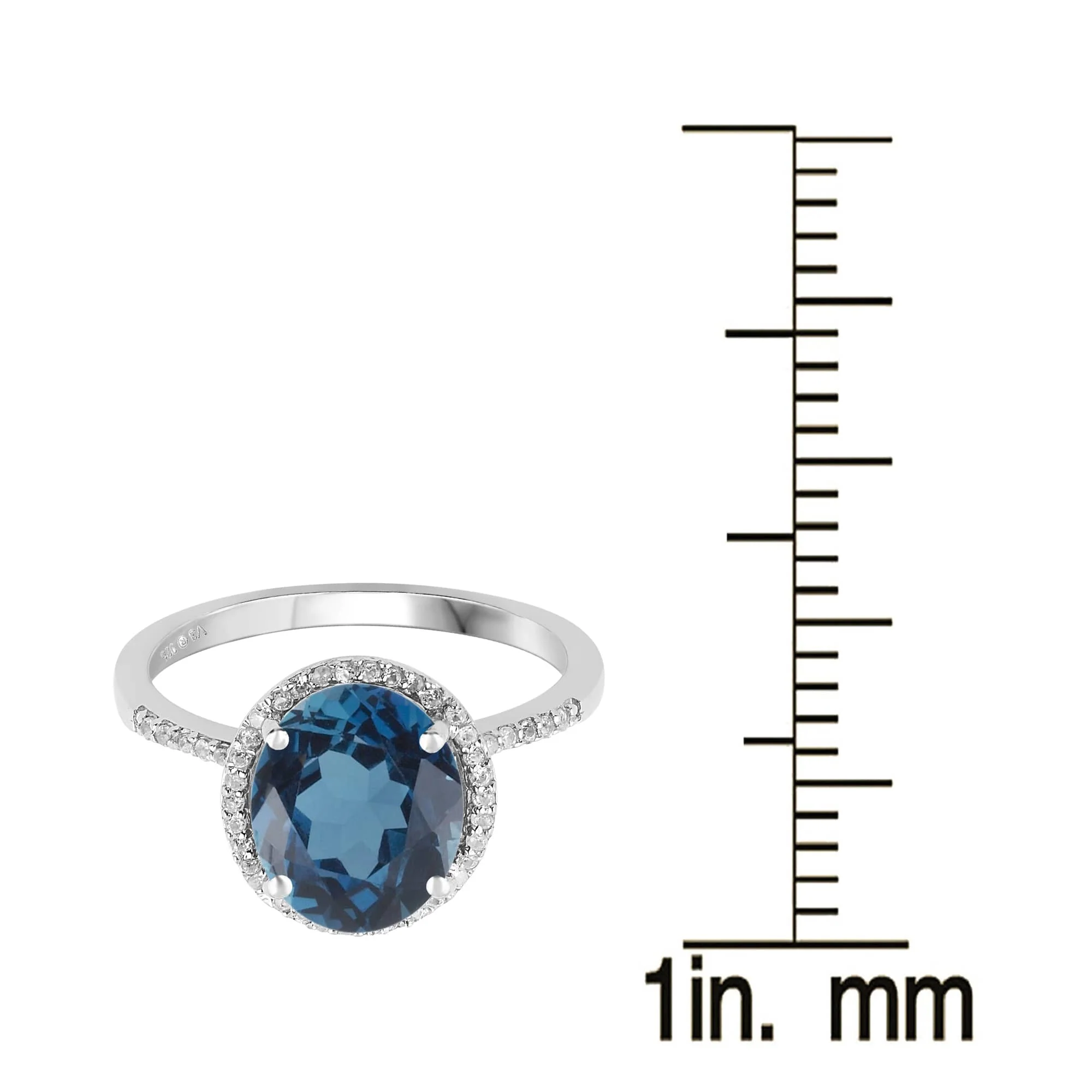 V3 Jewelry 925 Sterling Silver 3.55 Carat Oval Cut Natural London Blue Topaz and White Topaz Halo Ring - Image 5