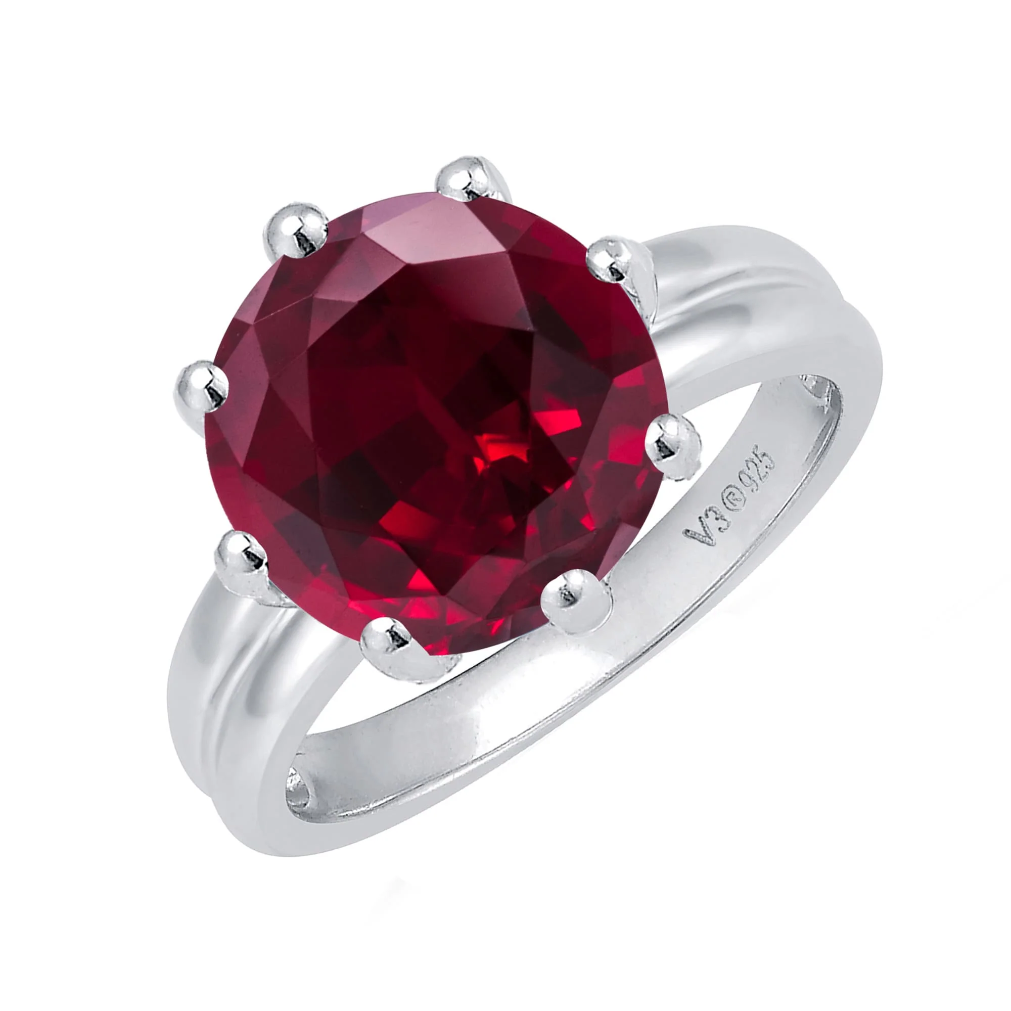 V3 Jewelry 925 Sterling Silver 4.0CT Round Cut Ruby Large Solitaire Ring - Image 12