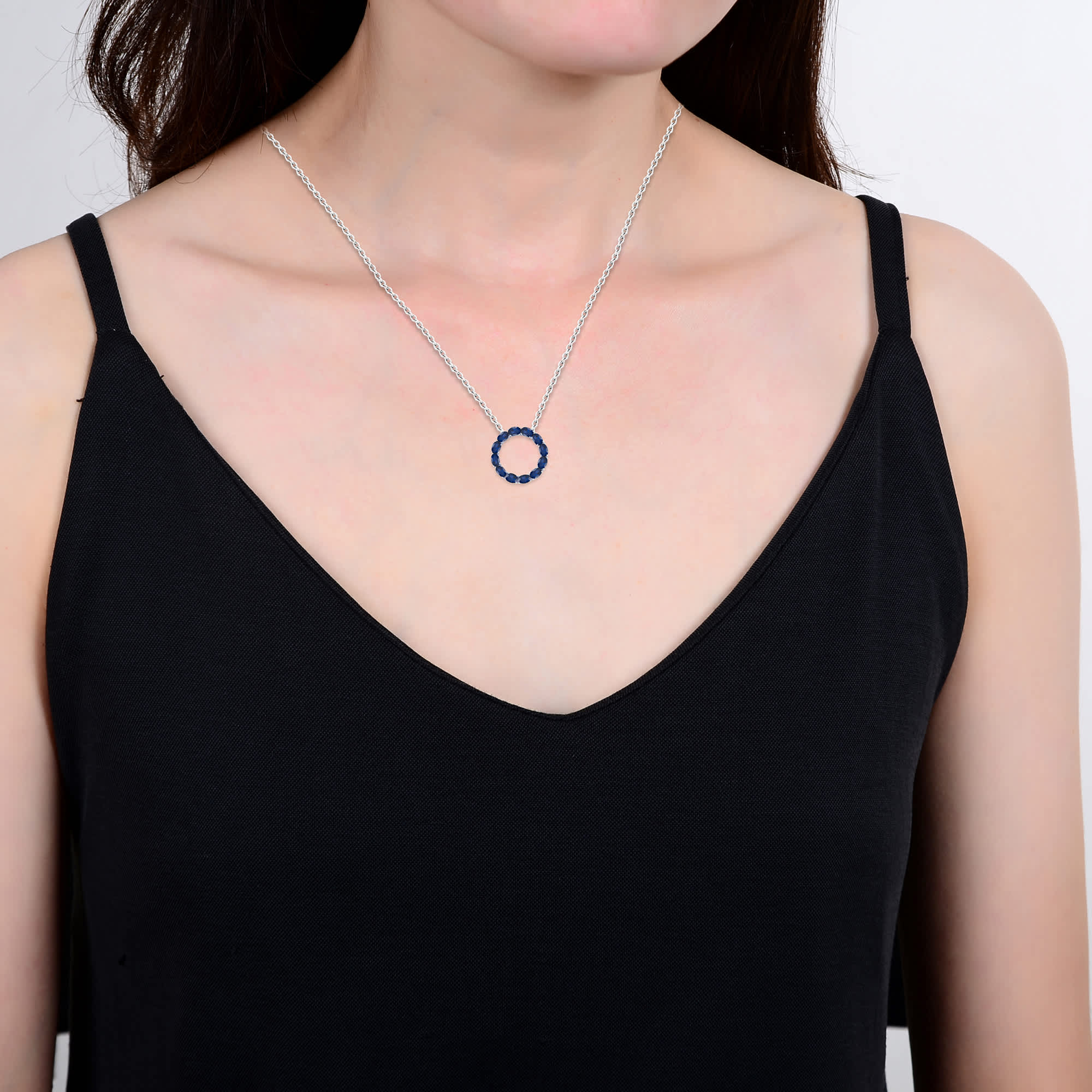 V3 Jewelry 925 Sterling Silver 7.20 Carat Oval Cut Blue Sapphire Circle Pendant with 18" Chain - Image 4