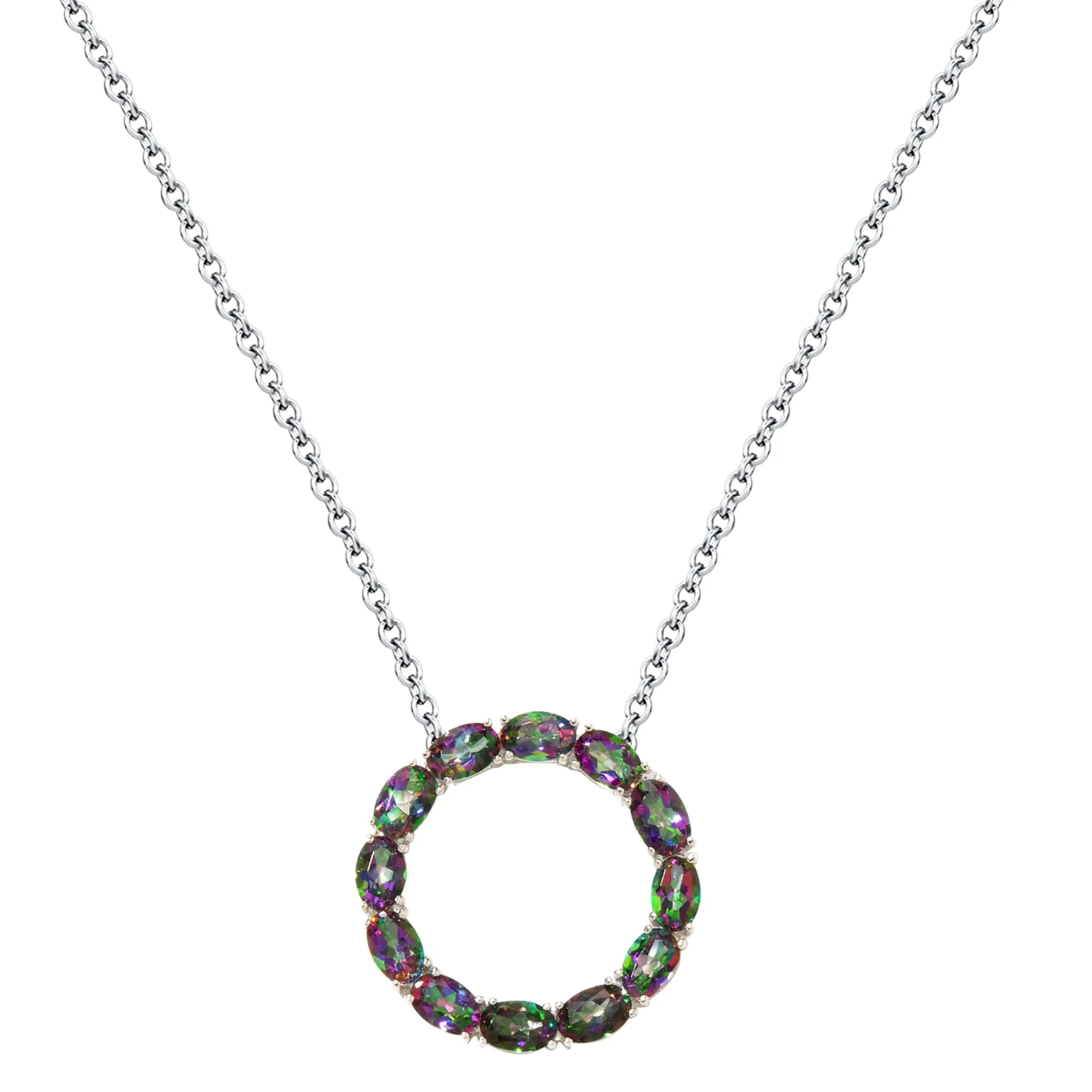 V3 Jewelry 925 Sterling Silver Mystic Green Topaz Eternity Circle Pendant with 18" Chain