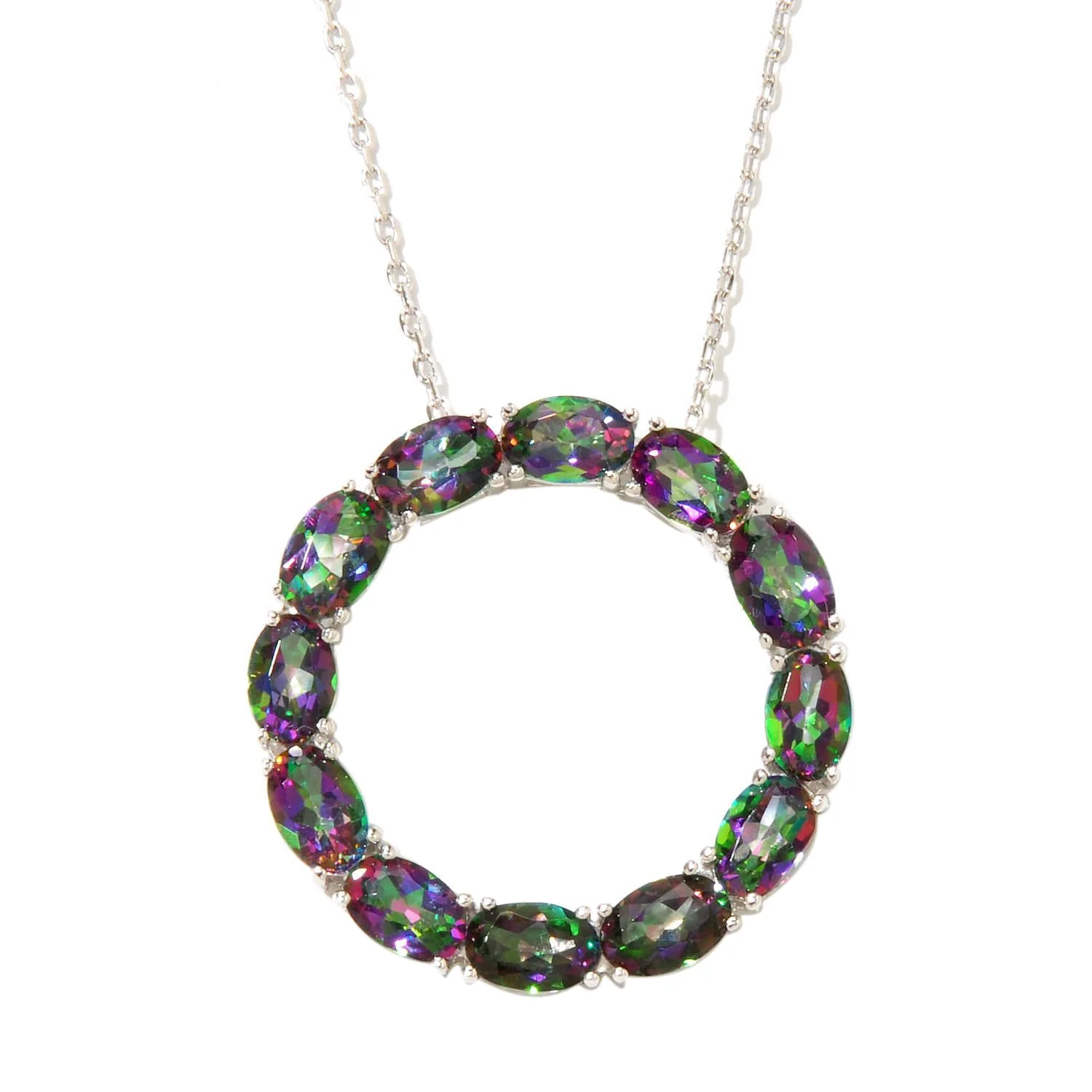 V3 Jewelry 925 Sterling Silver Mystic Green Topaz Eternity Circle Pendant with 18" Chain - Image 2