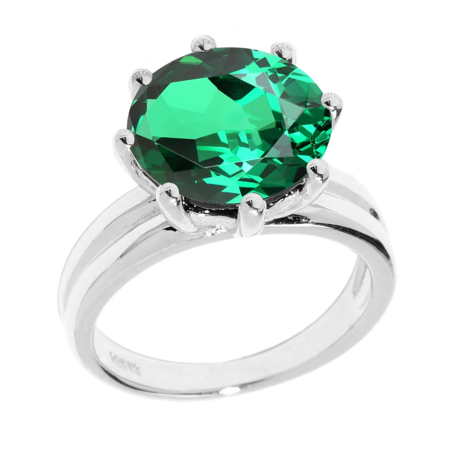 V3 Jewelry 925 Sterling Silver Round Cut 3.10 Carat Green Emerald Solitaire Ring - Image 4