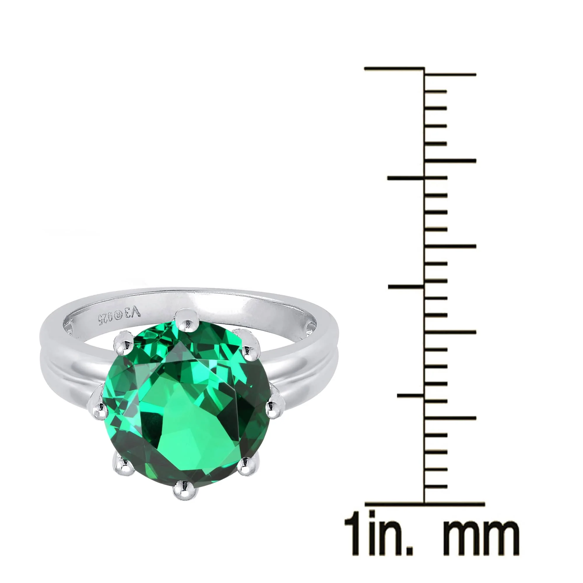V3 Jewelry 925 Sterling Silver Round Cut 3.10 Carat Green Emerald Solitaire Ring - Image 5