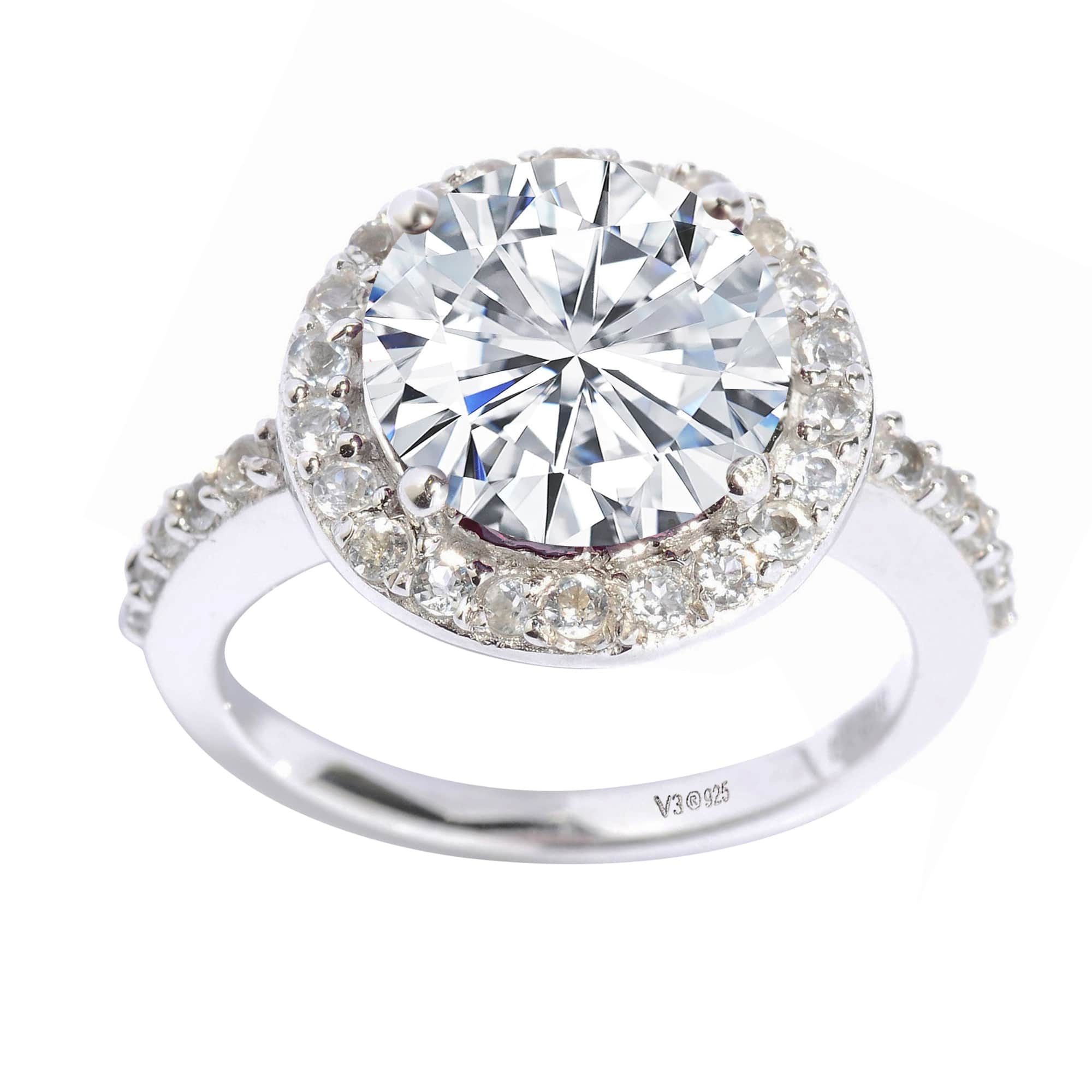 V3 Jewelry® 925 Sterling Silver with Moissanite and White Topaz Halo Ring - Image 4