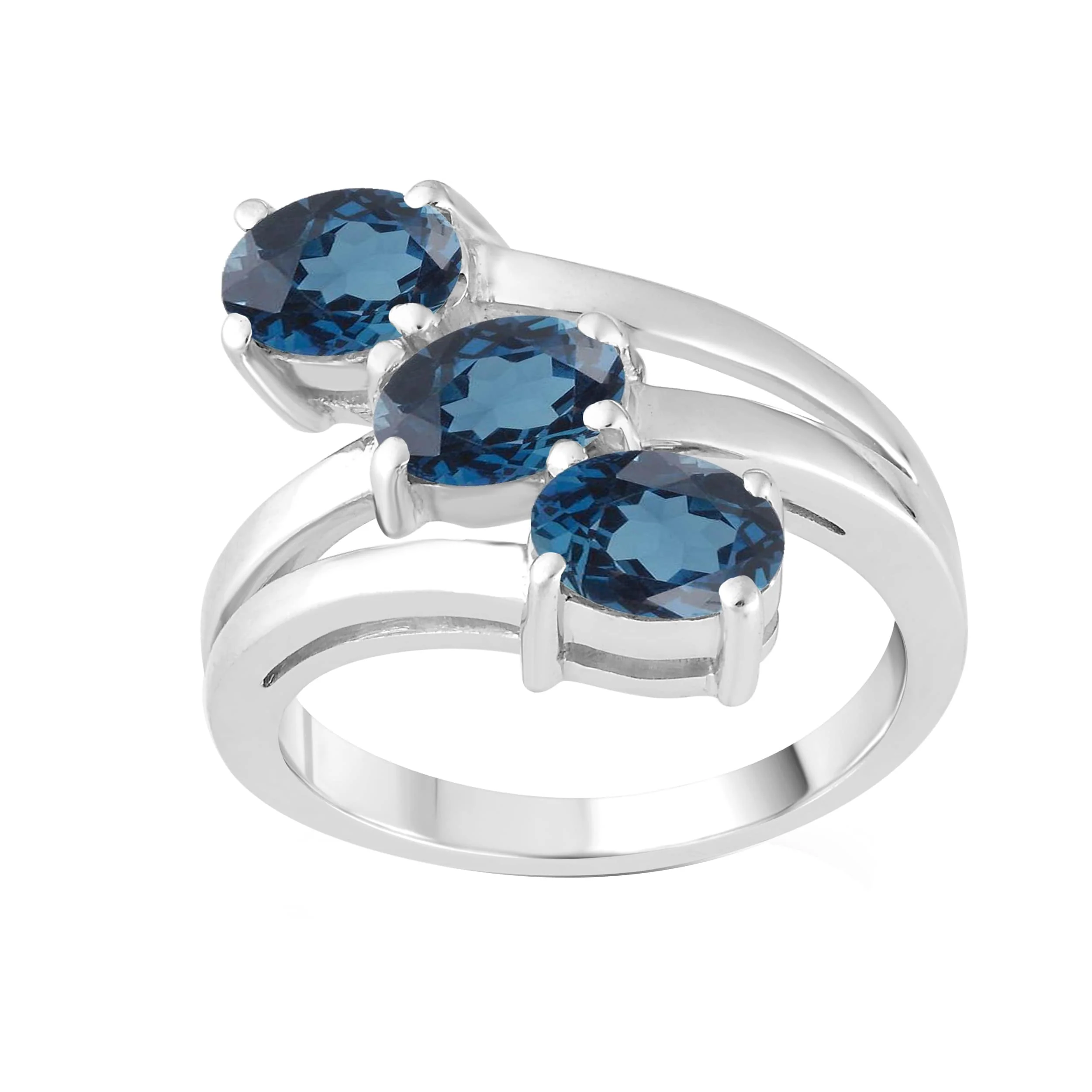 V3 Jewelry 925 Sterling Silver with Oval Shape 7X5 MM London Blue Topaz Three Stone Ring - Image 3