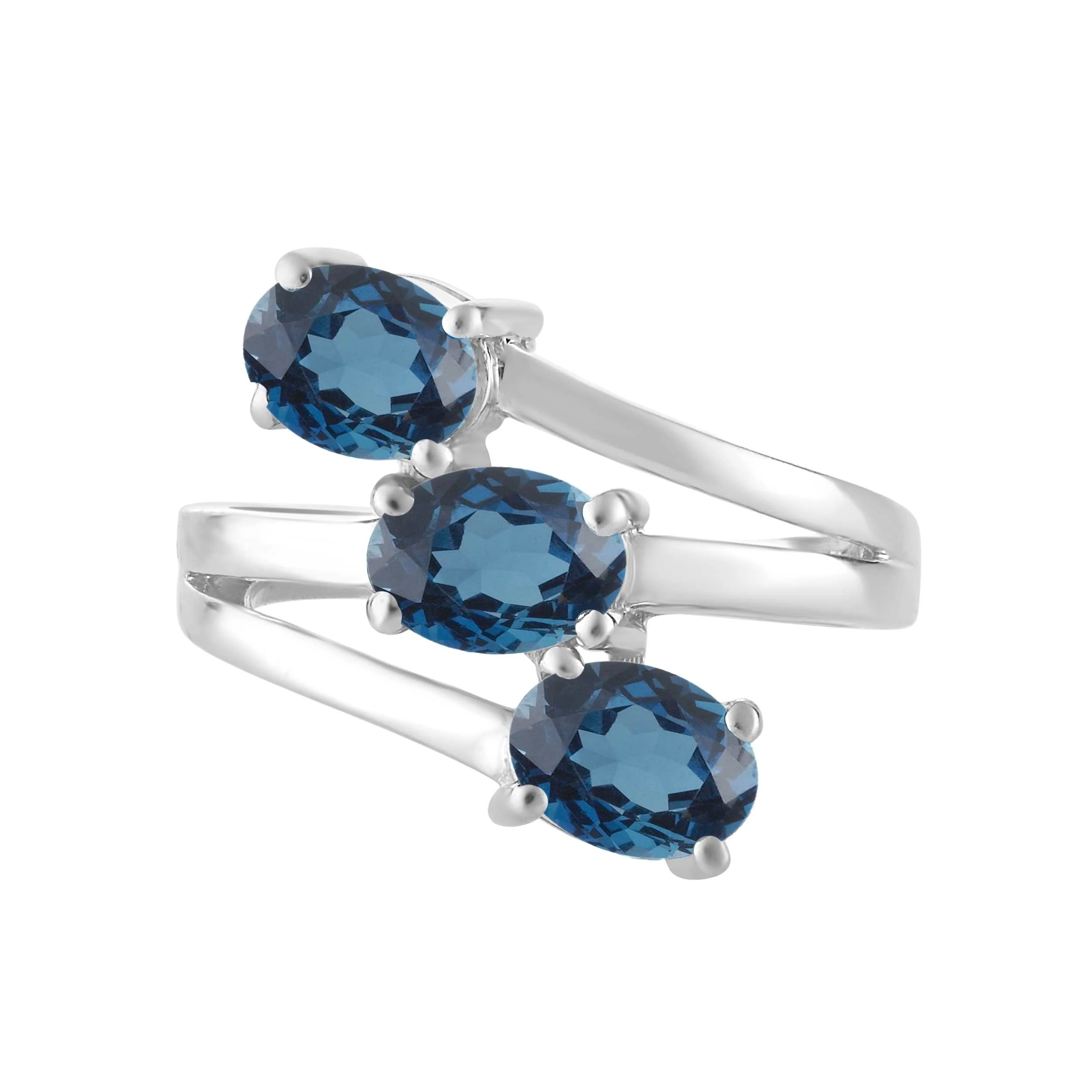 V3 Jewelry 925 Sterling Silver with Oval Shape 7X5 MM London Blue Topaz Three Stone Ring - Image 6