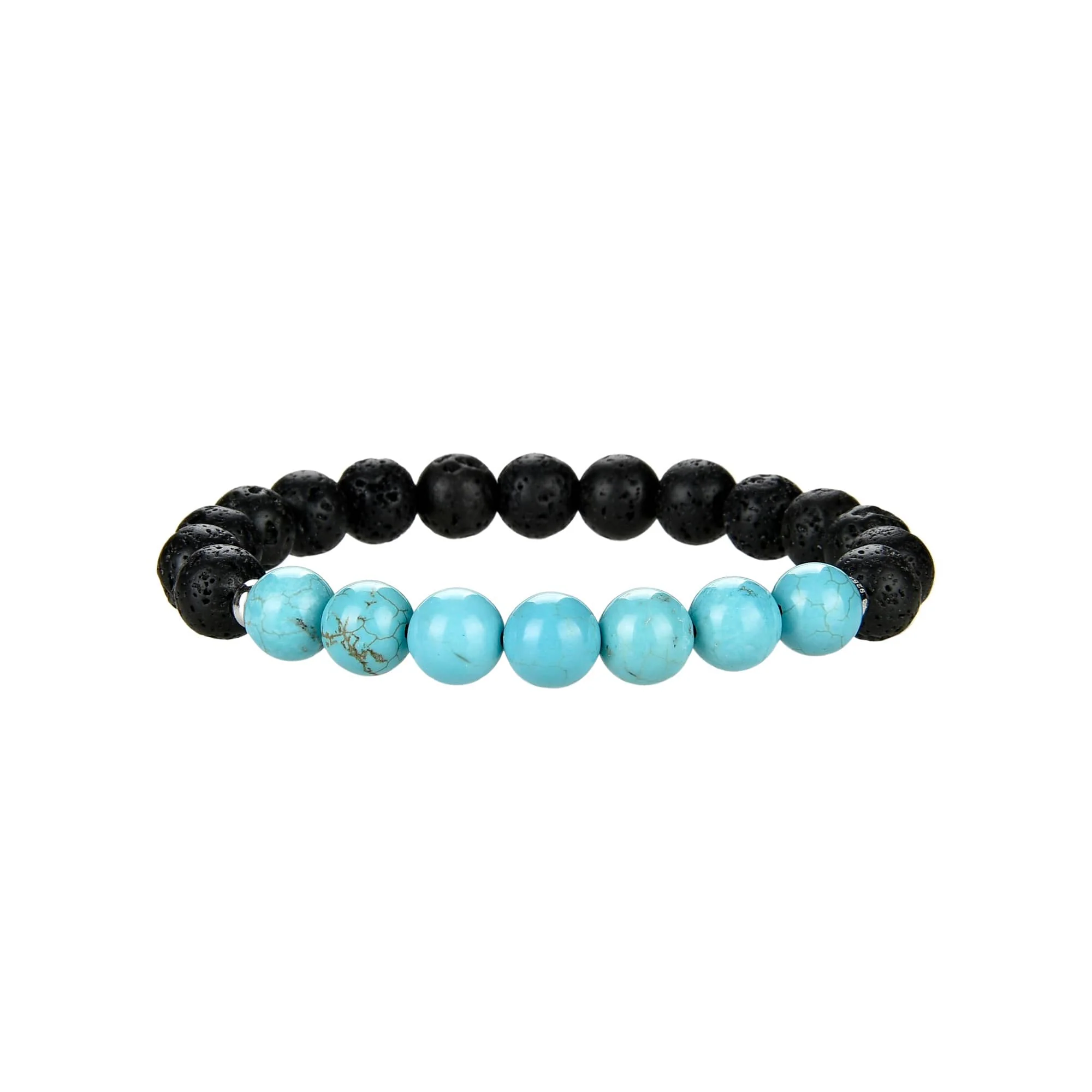 V3 Jewelry Lava Beads, Turquosie and Silver Ball Stretchable Bracelet