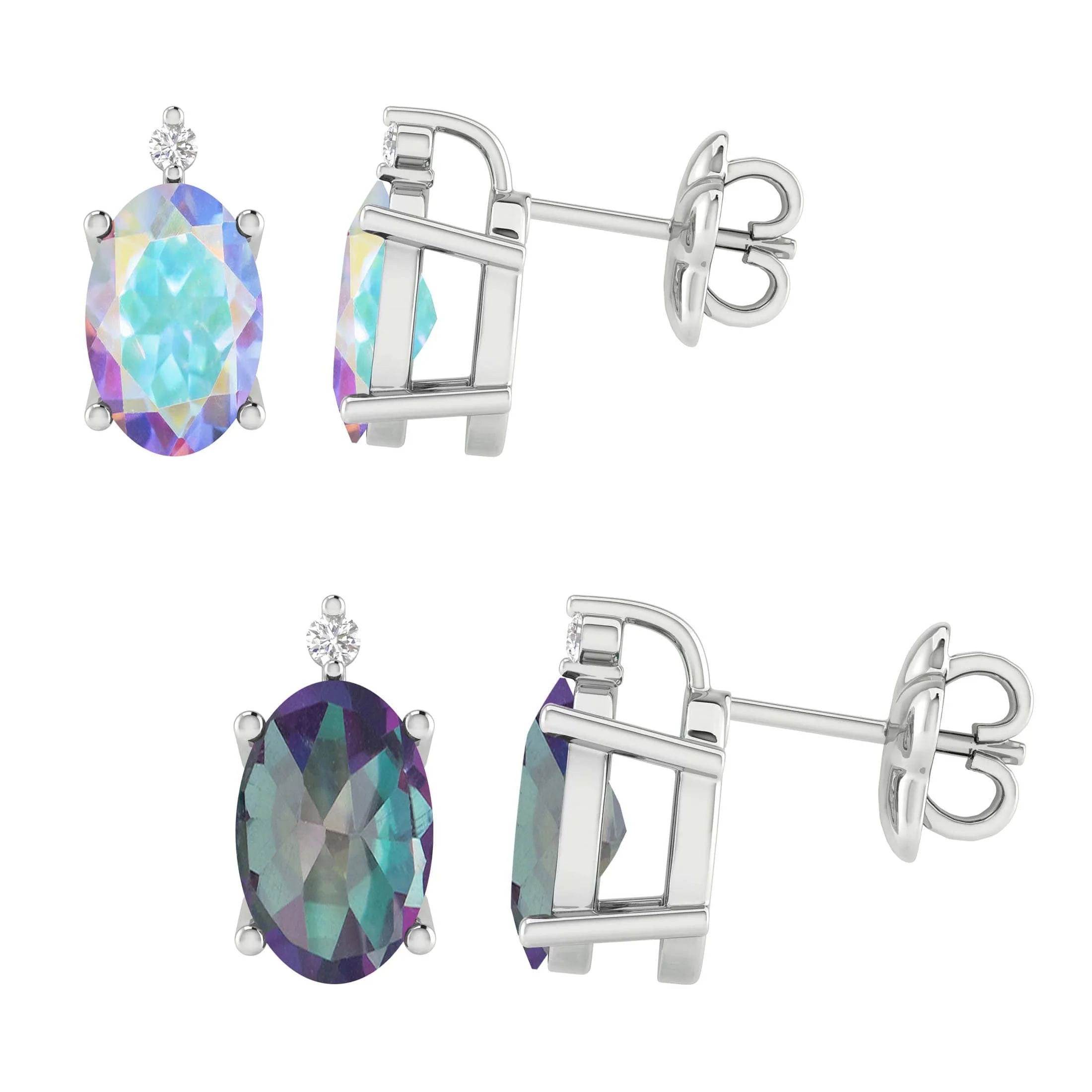 V3 Jewelry Set of Two Sterling Silver Mercury Opal Topaz, Mystic Topaz and White Diamond Stud Earrings