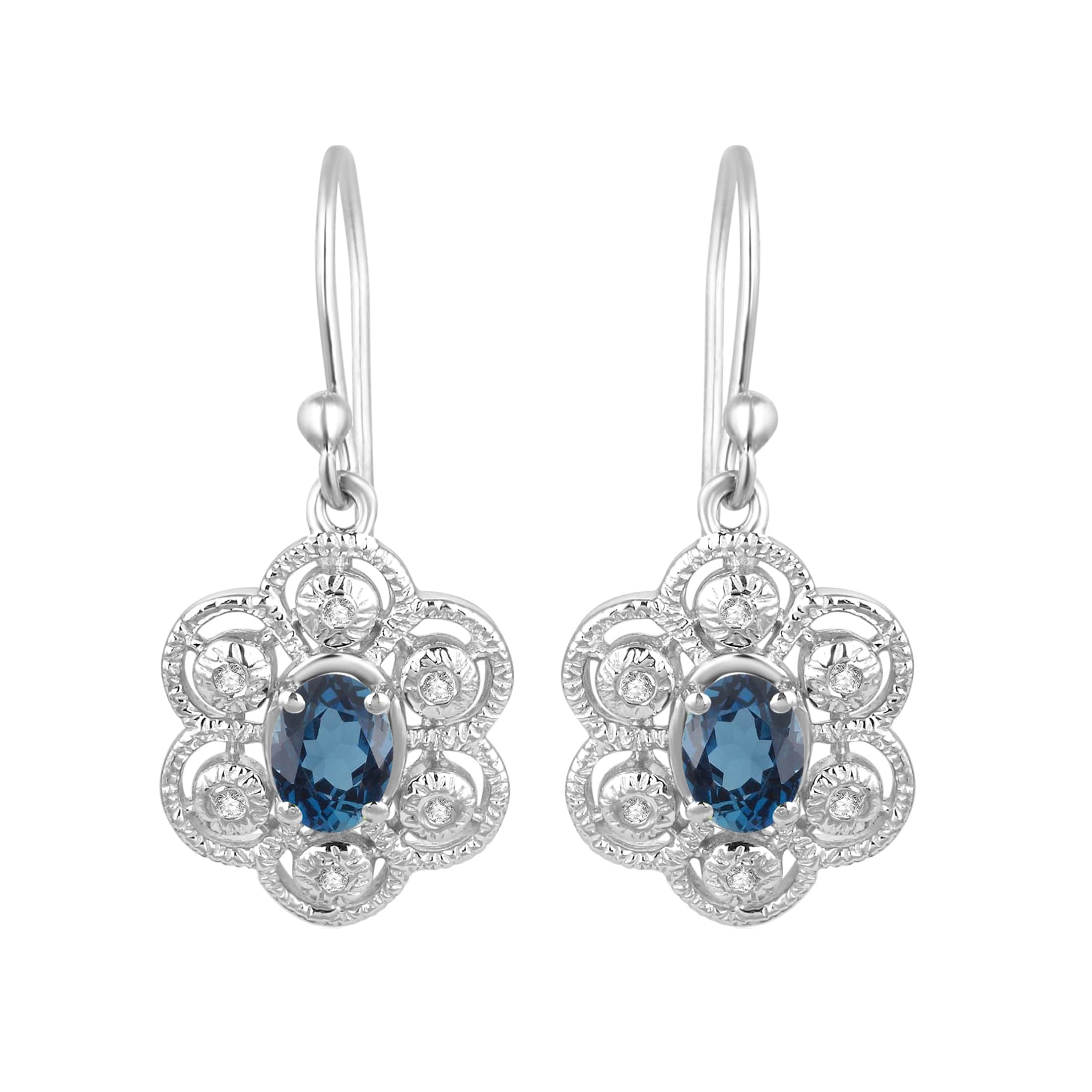 V3 Jewelry Sterling Silver 1.75 Carat Oval Shape Natural London Blue Topaz Dangle Earrings