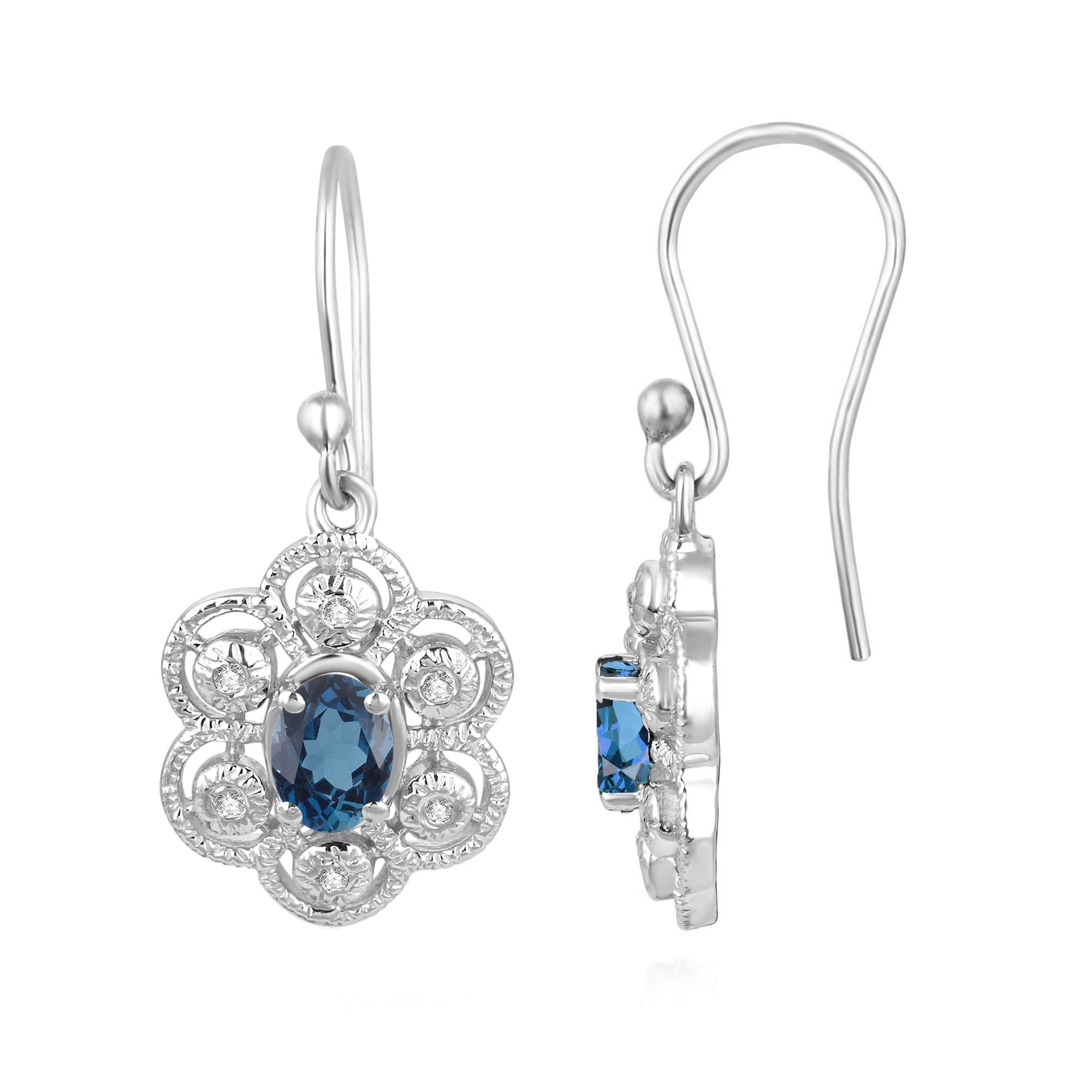 V3 Jewelry Sterling Silver 1.75 Carat Oval Shape Natural London Blue Topaz Dangle Earrings - Image 2