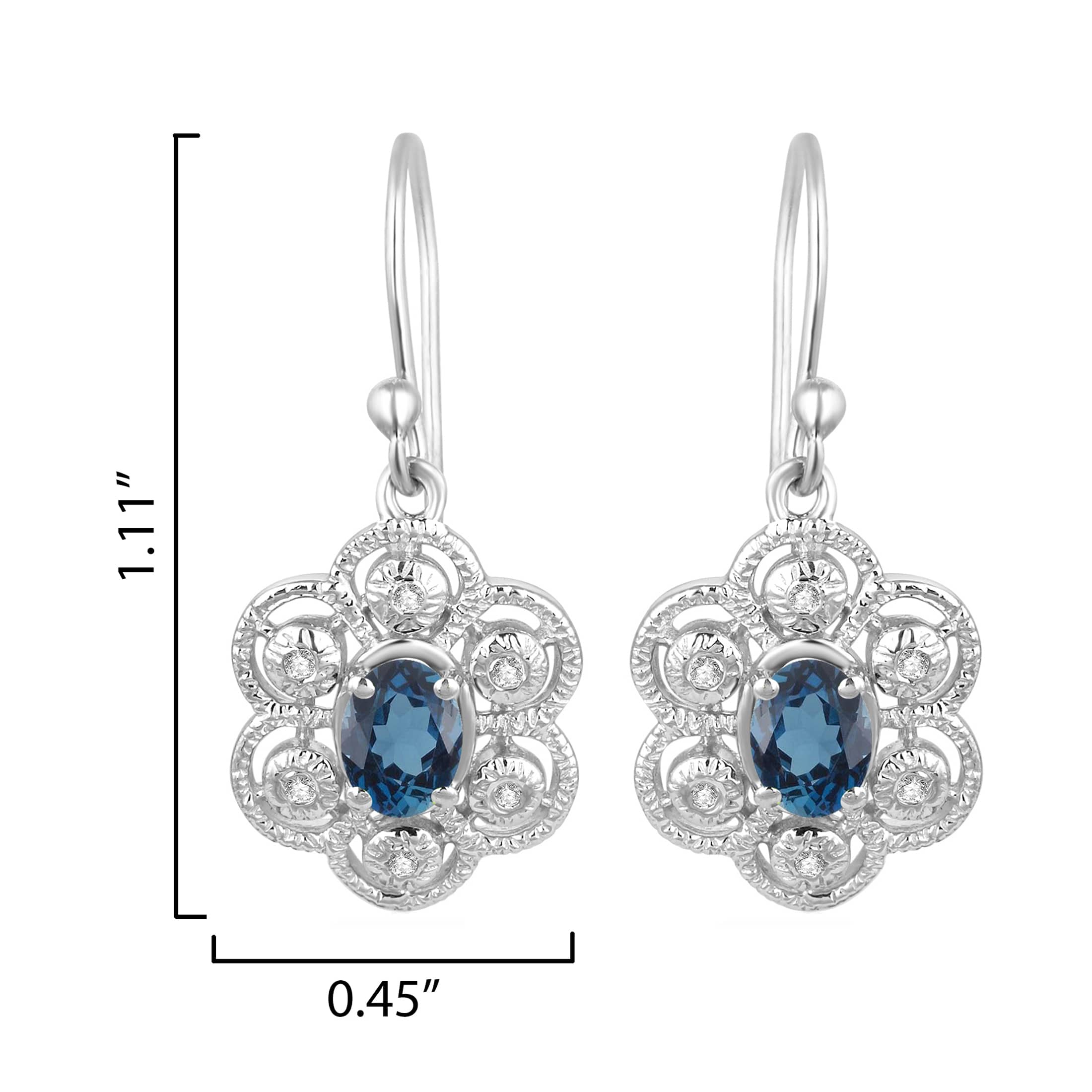 V3 Jewelry Sterling Silver 1.75 Carat Oval Shape Natural London Blue Topaz Dangle Earrings - Image 3