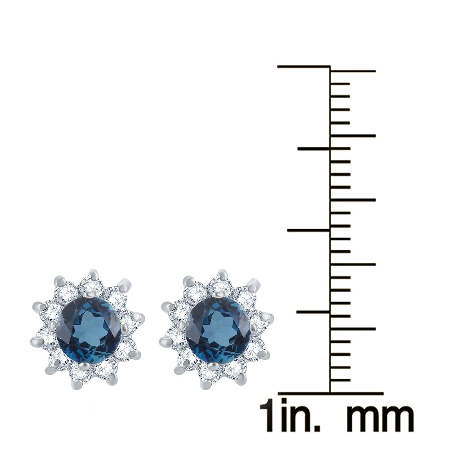 V3 Jewelry Sterling Silver 3.50 Carat Natural London Blue Topaz and White Topaz Flower Stud Earrings - Image 3