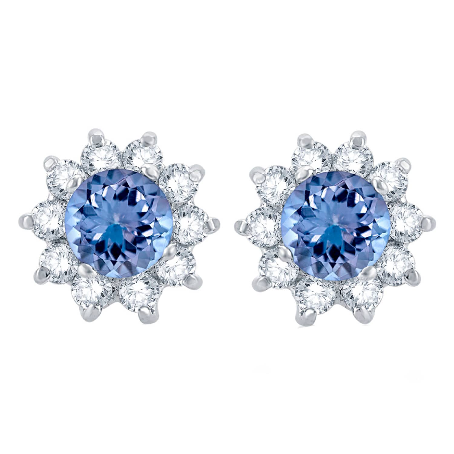 V3 Jewelry Sterling Silver 3.50 Carat Natural London Blue Topaz and White Topaz Flower Stud Earrings - Image 5