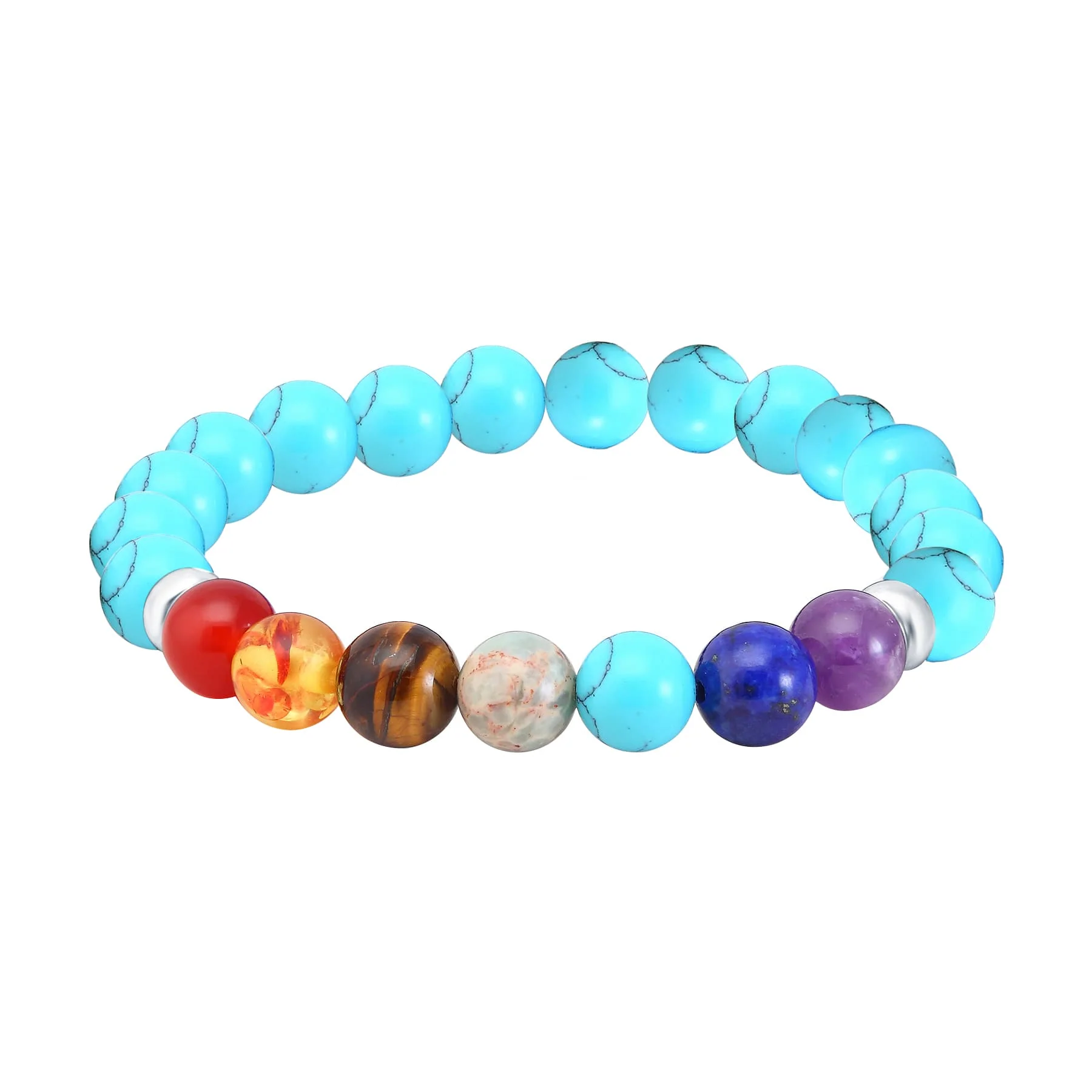V3 Jewelry Sterling Silver Genuine Chakra and Amber Beads Stretch Bracelet - Image 5