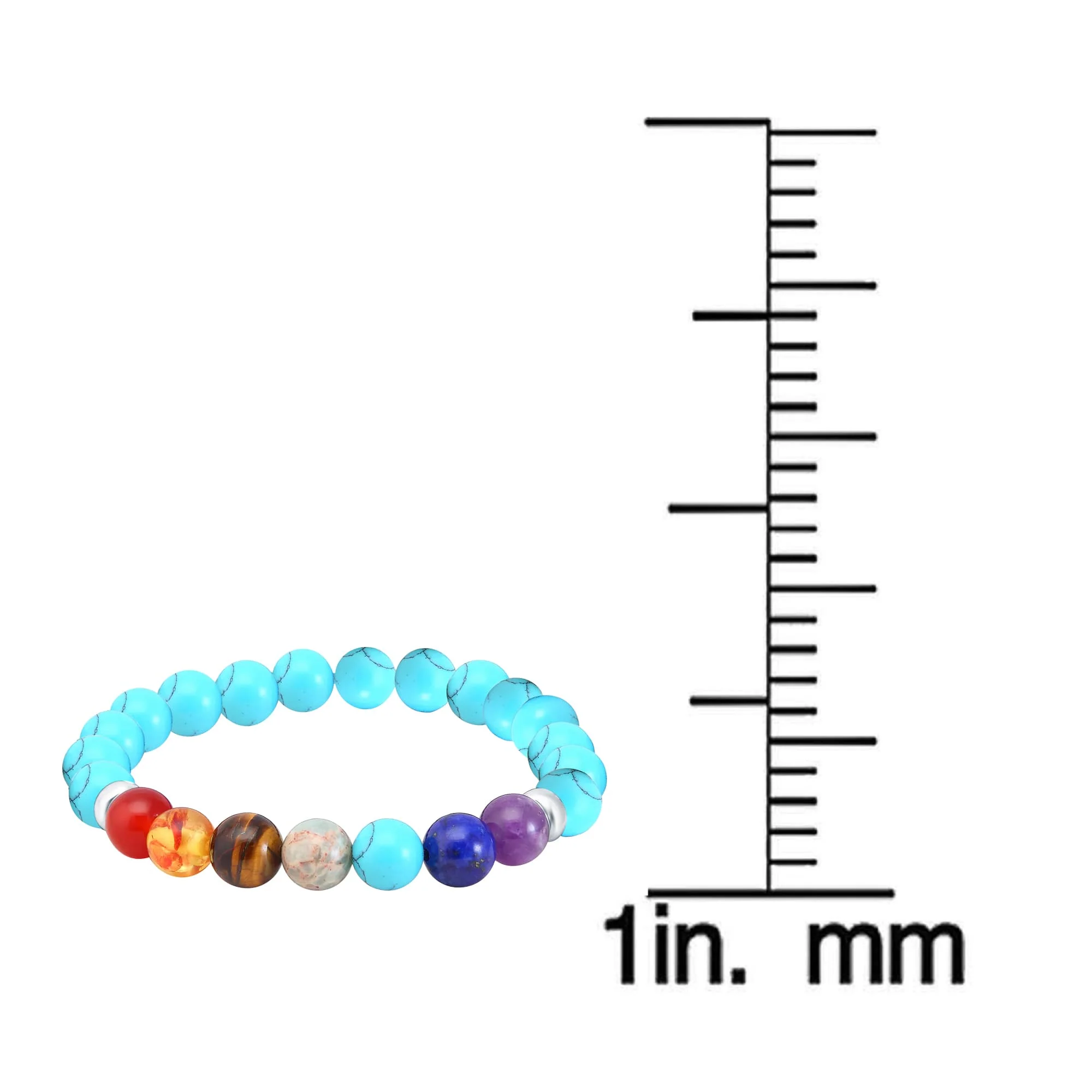 V3 Jewelry Sterling Silver Genuine Chakra and Amber Beads Stretch Bracelet - Image 7